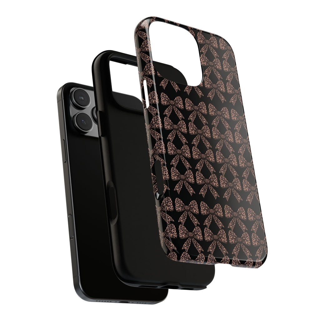 Leopard Print Bow Tough Phone Case — Black & Gold Pattern