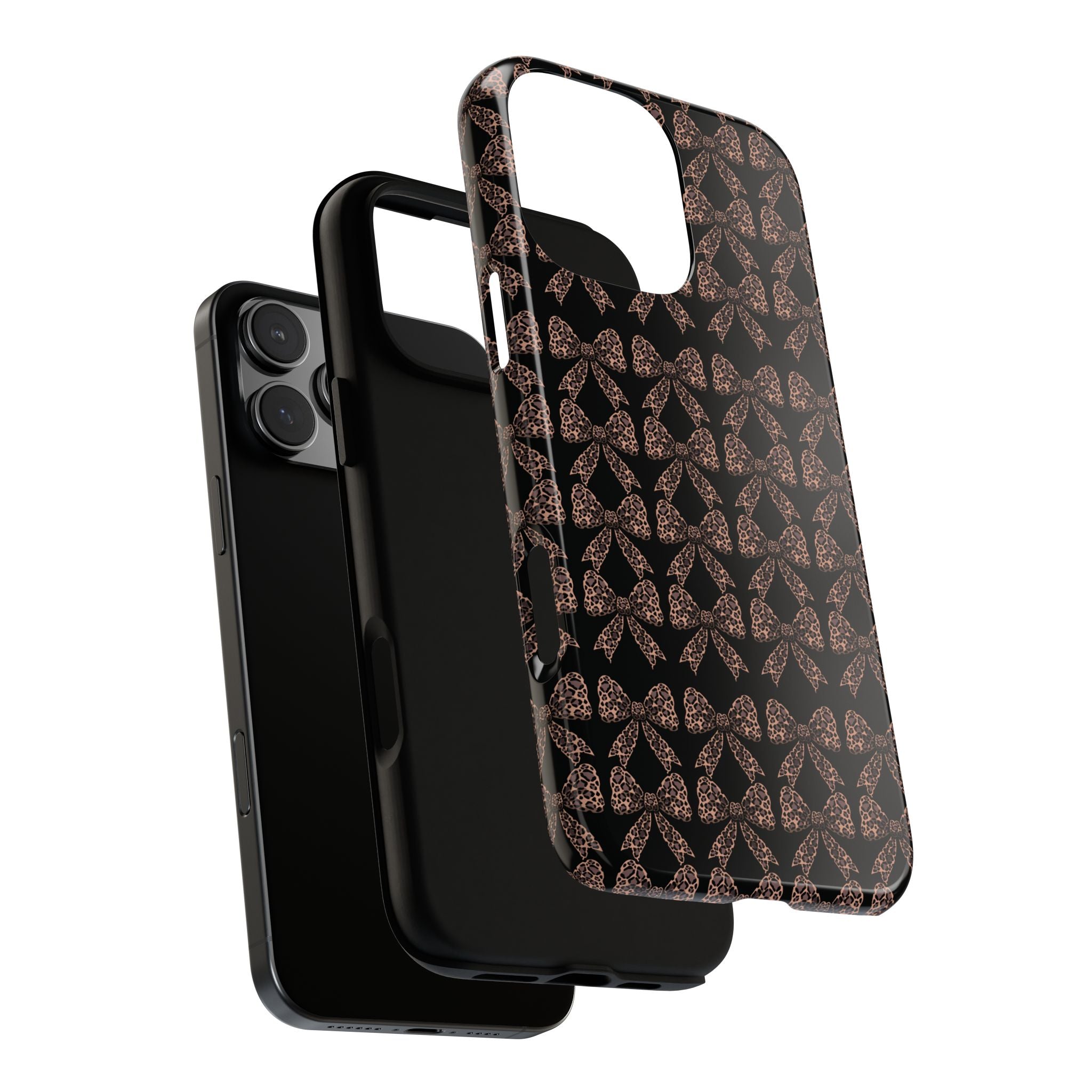 Leopard Print Bow Tough Phone Case — Black & Gold Pattern
