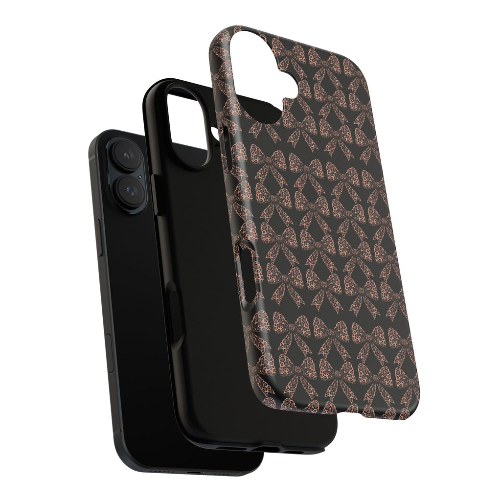 Leopard Print Bow Tough Phone Case — Black & Gold Pattern