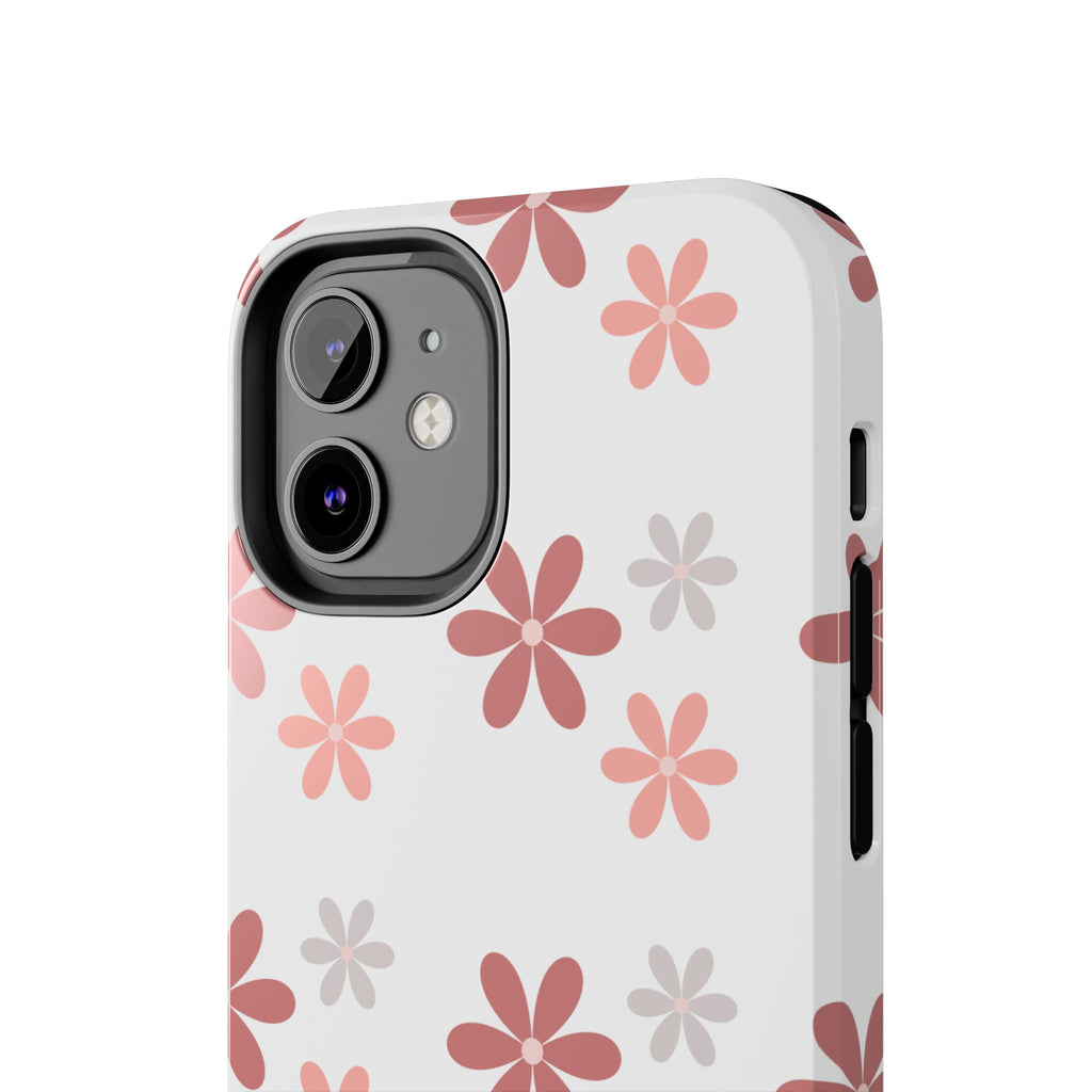 Floral Daisy Tough Phone Case — Pink Retro Flower Pattern, Protective Shockproof Phone Cover