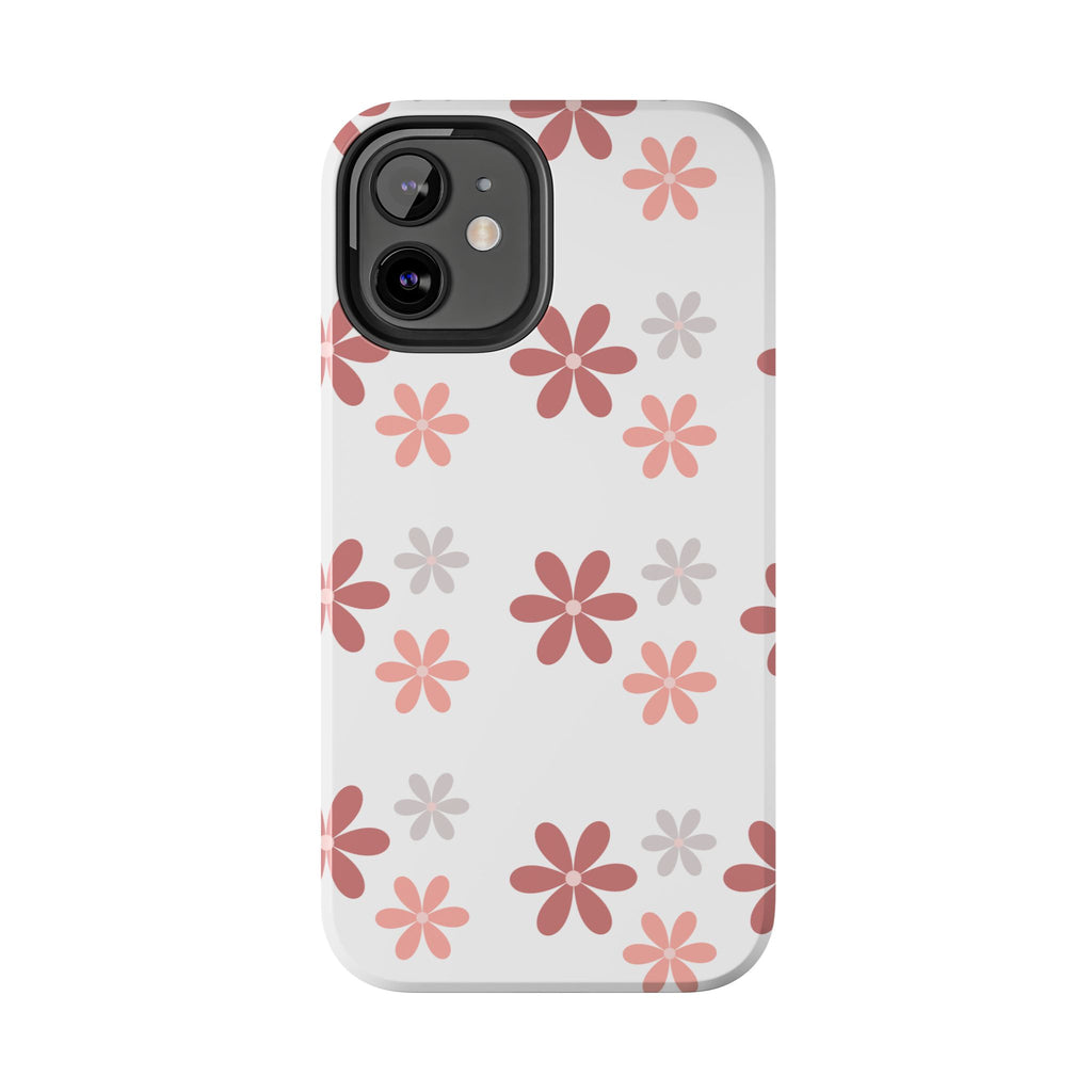 Floral Daisy Tough Phone Case — Pink Retro Flower Pattern, Protective Shockproof Phone Cover