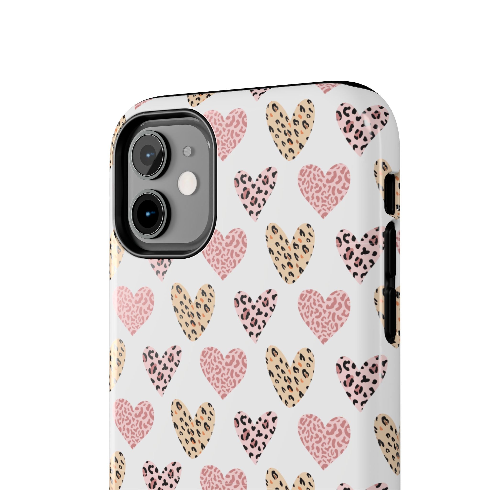 Heart Leopard Tough Phone Case — Pink & Gold Animal Print Protective Phone Cover