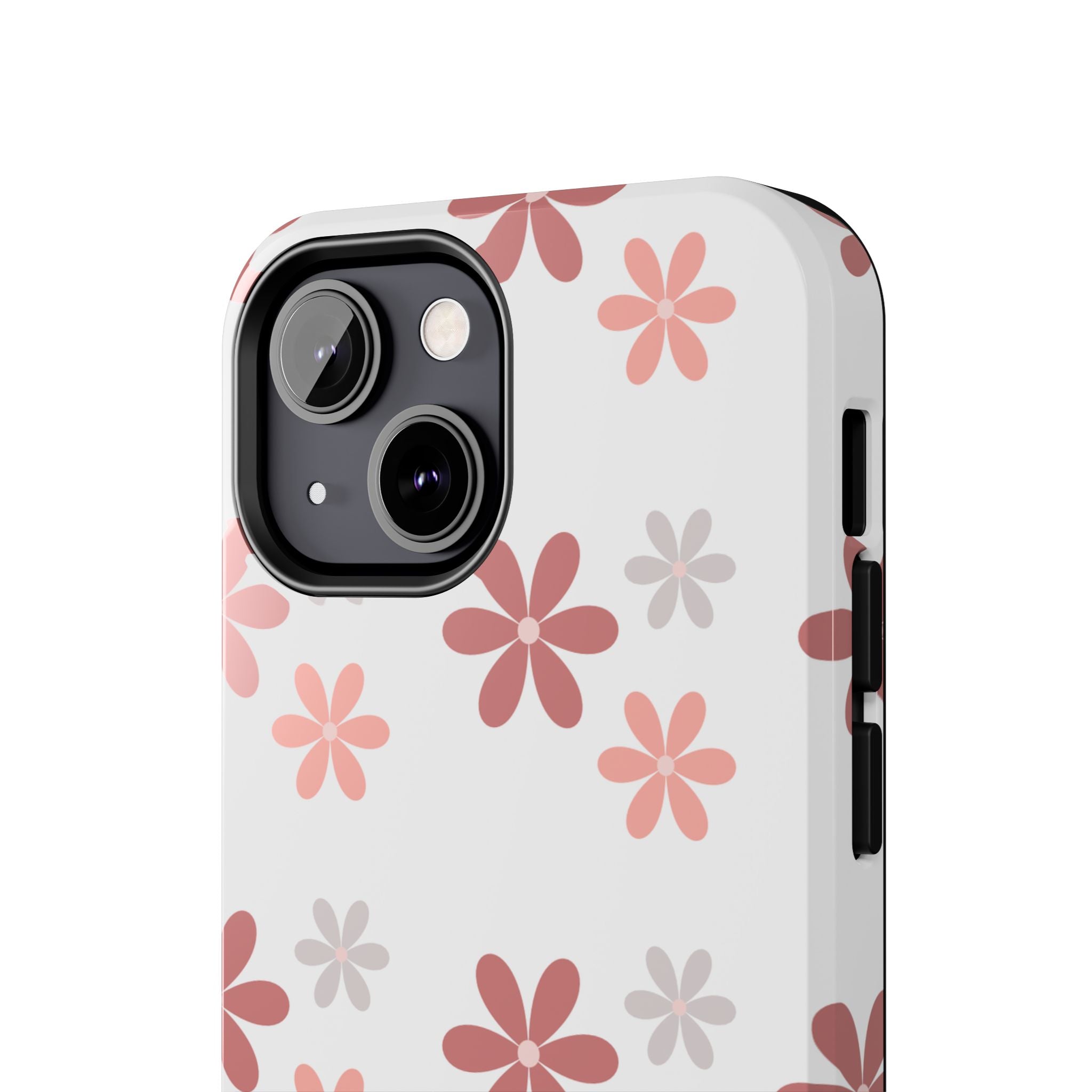 Floral Daisy Tough Phone Case — Pink Retro Flower Pattern, Protective Shockproof Phone Cover