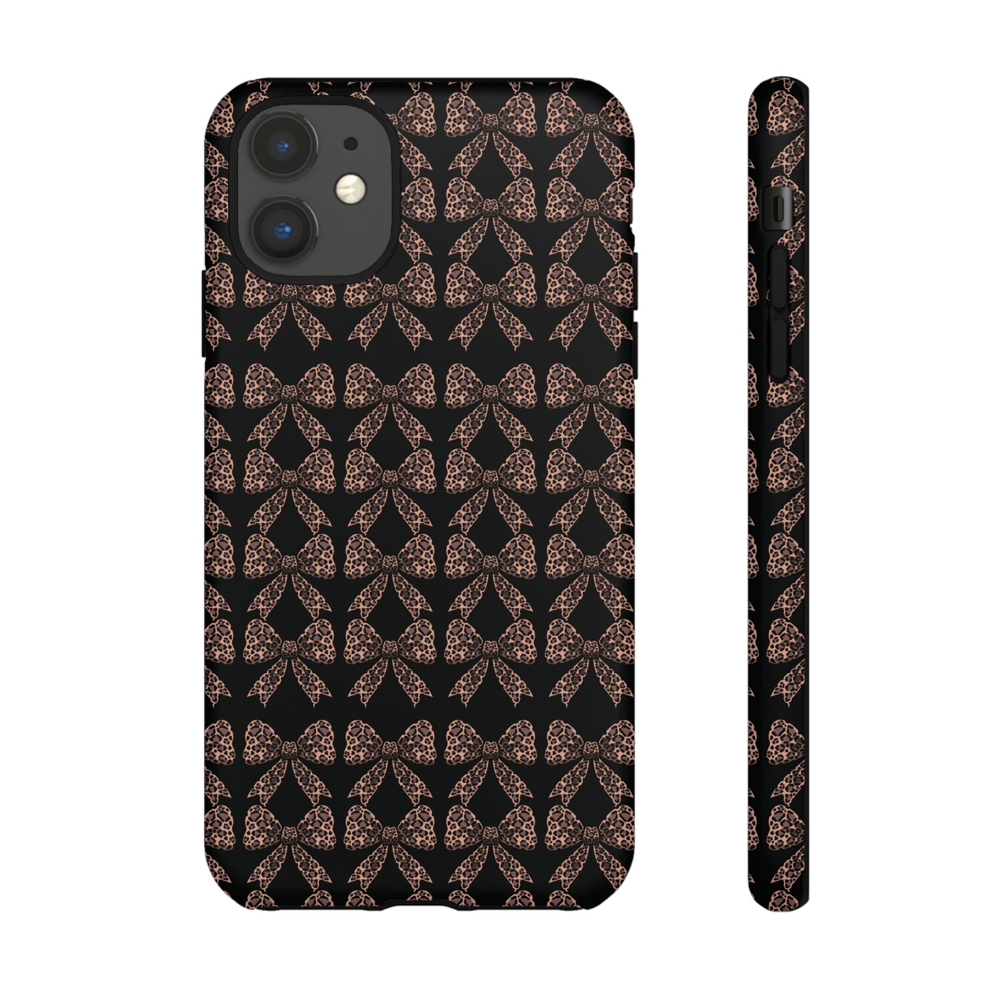 Leopard Print Bow Tough Phone Case — Black & Gold Pattern