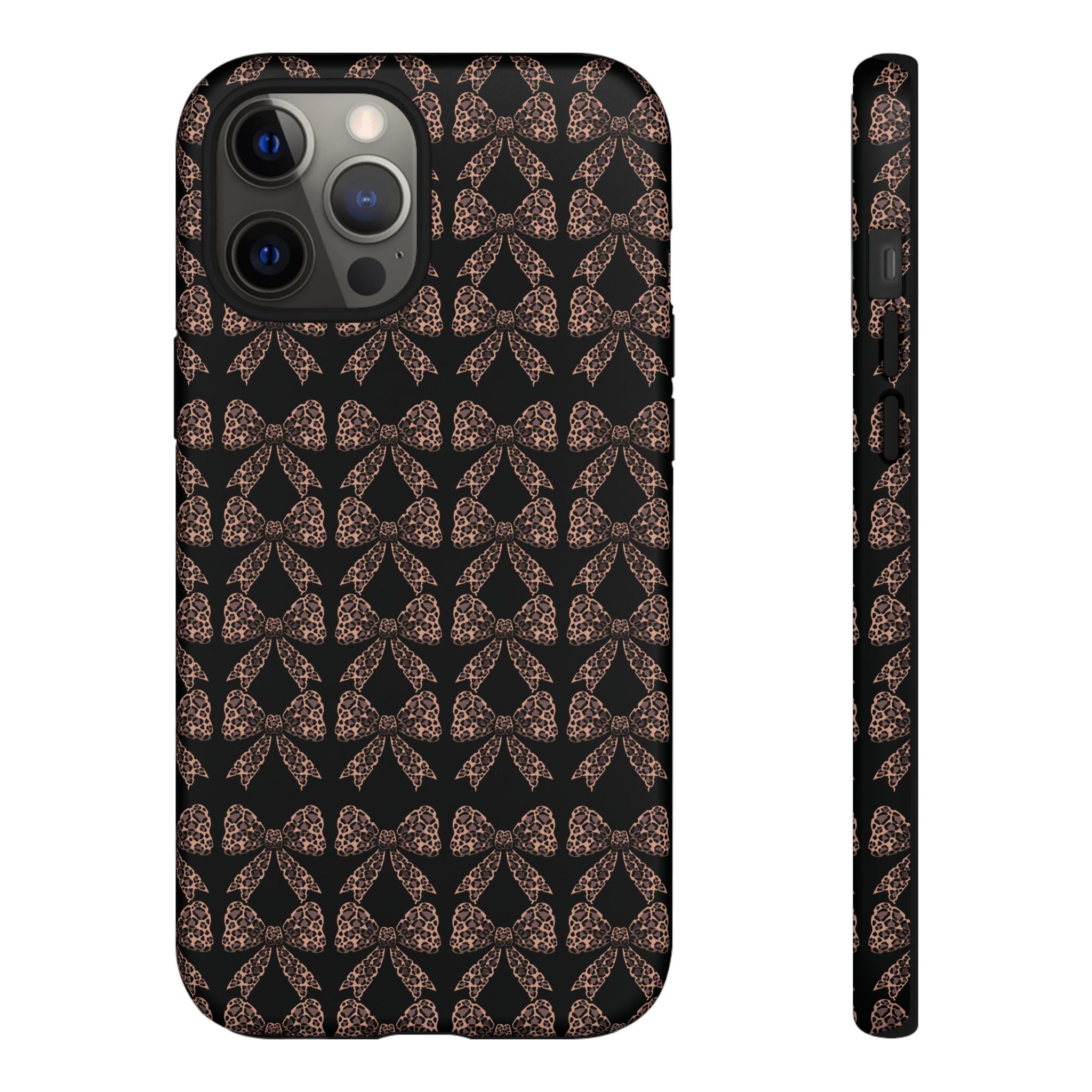 Leopard Print Bow Tough Phone Case — Black & Gold Pattern