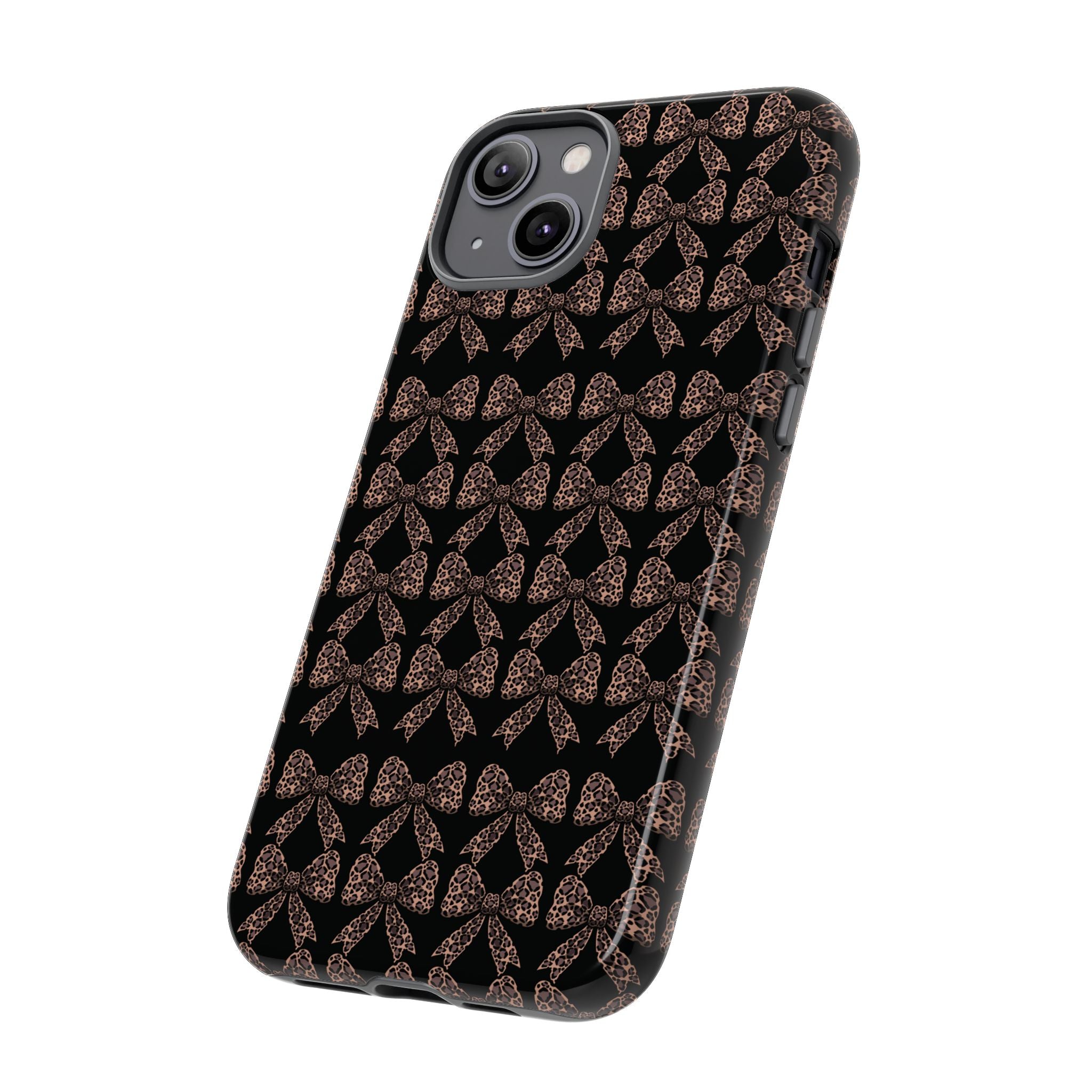 Leopard Print Bow Tough Phone Case — Black & Gold Pattern