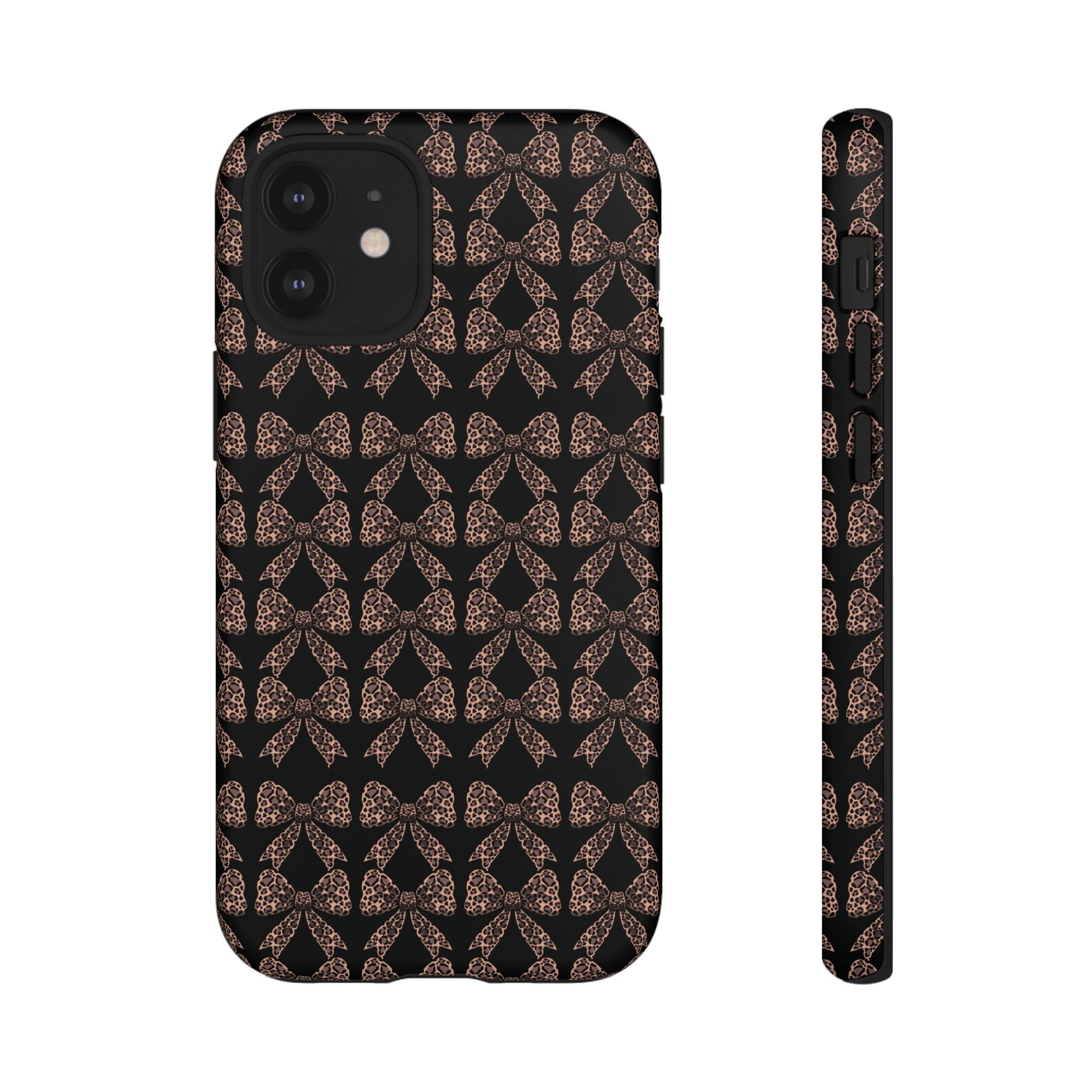 Leopard Print Bow Tough Phone Case — Black & Gold Pattern