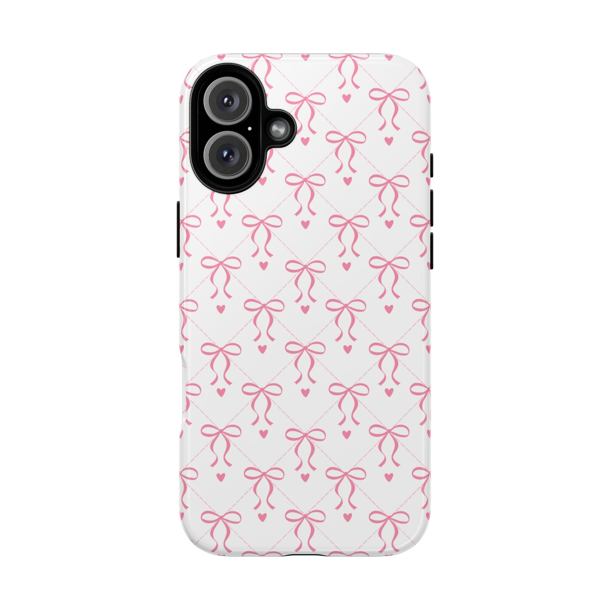 Pink Bow Pattern Phone Case — Cute Feminine Tough Case