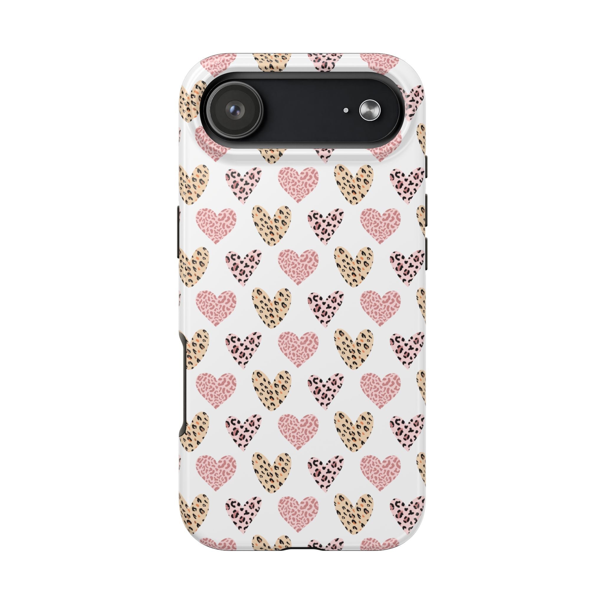 Heart Leopard Tough Phone Case — Pink & Gold Animal Print Protective Phone Cover