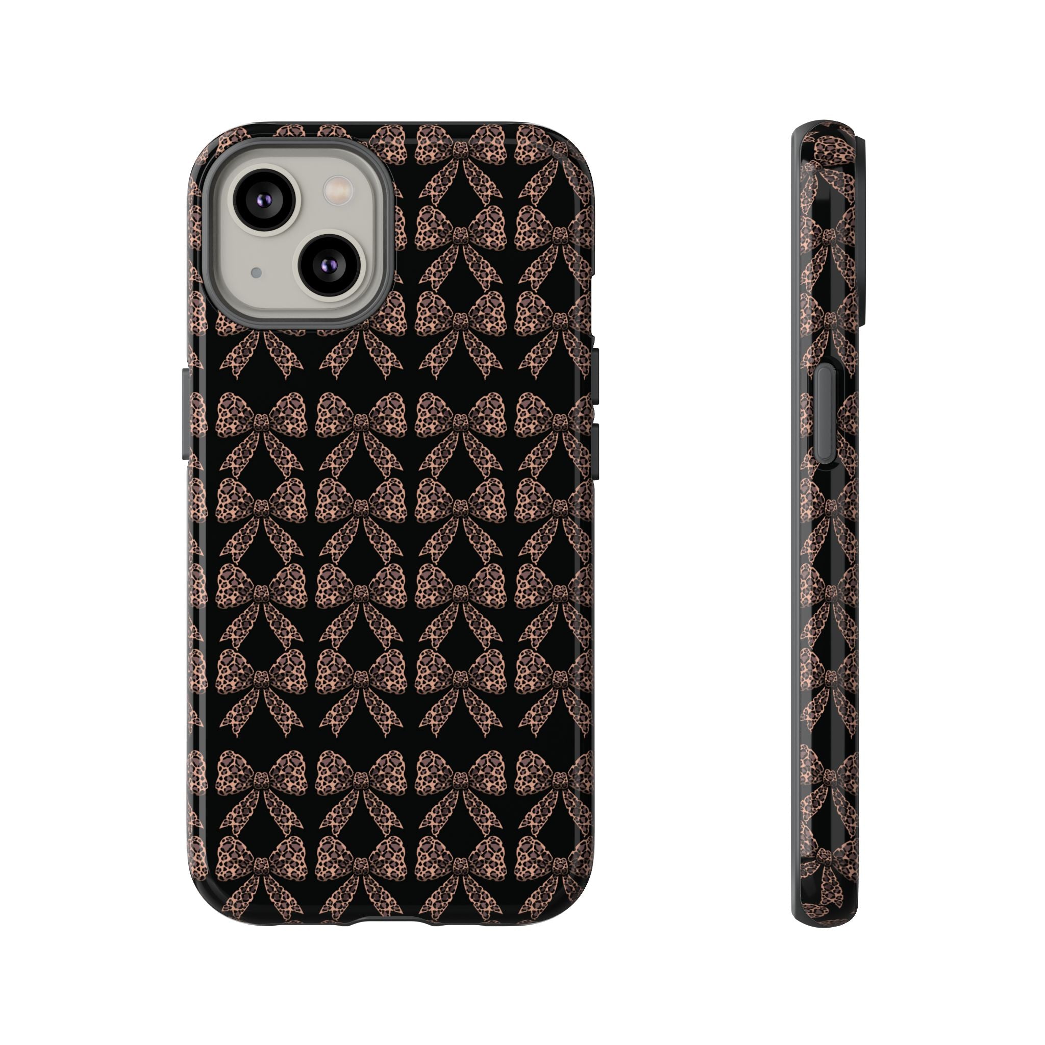 Leopard Print Bow Tough Phone Case — Black & Gold Pattern