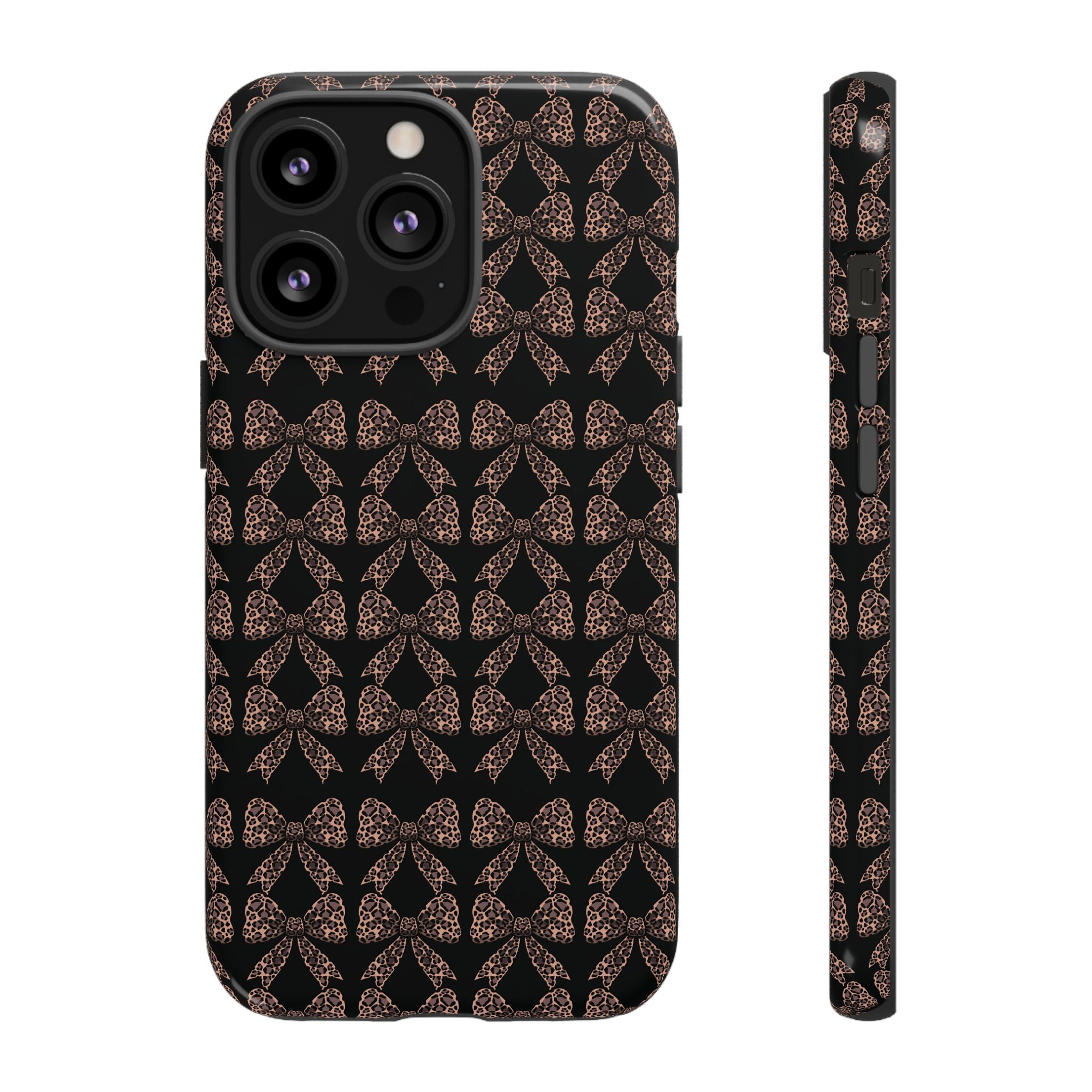 Leopard Print Bow Tough Phone Case — Black & Gold Pattern
