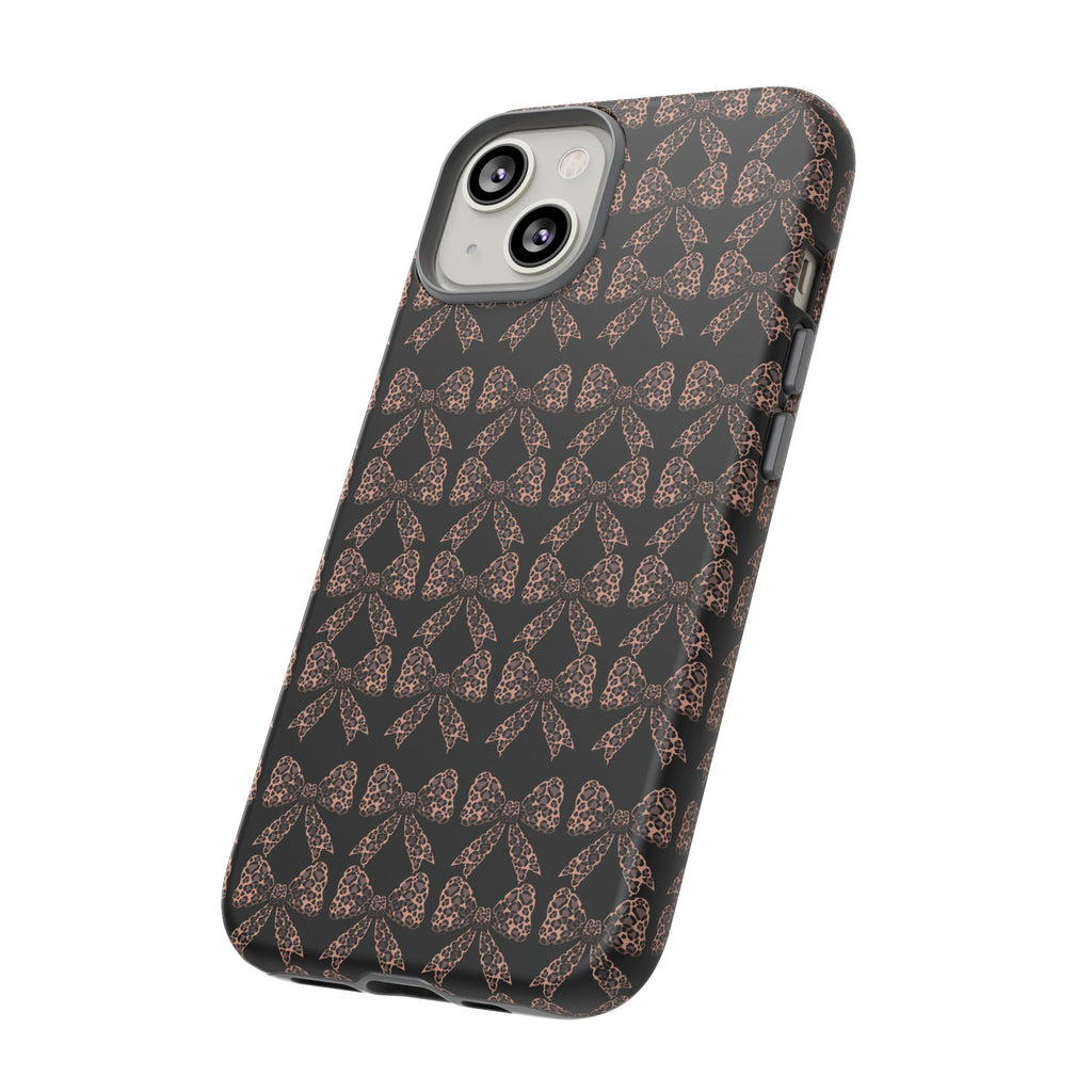 Leopard Print Bow Tough Phone Case — Black & Gold Pattern