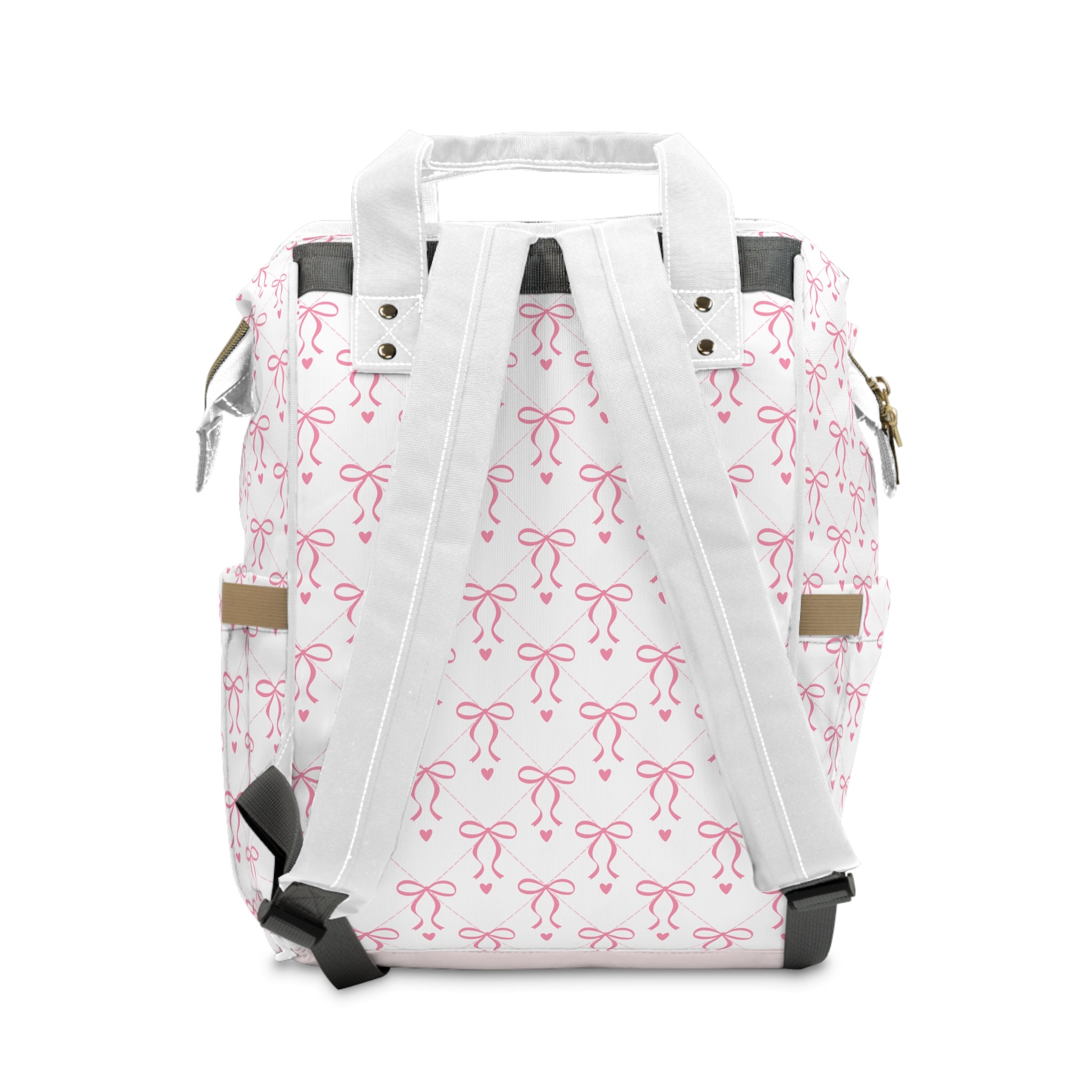 Pink Bow Pattern Diaper Backpack — Multifunctional Baby Changing Bag for Moms & Dads