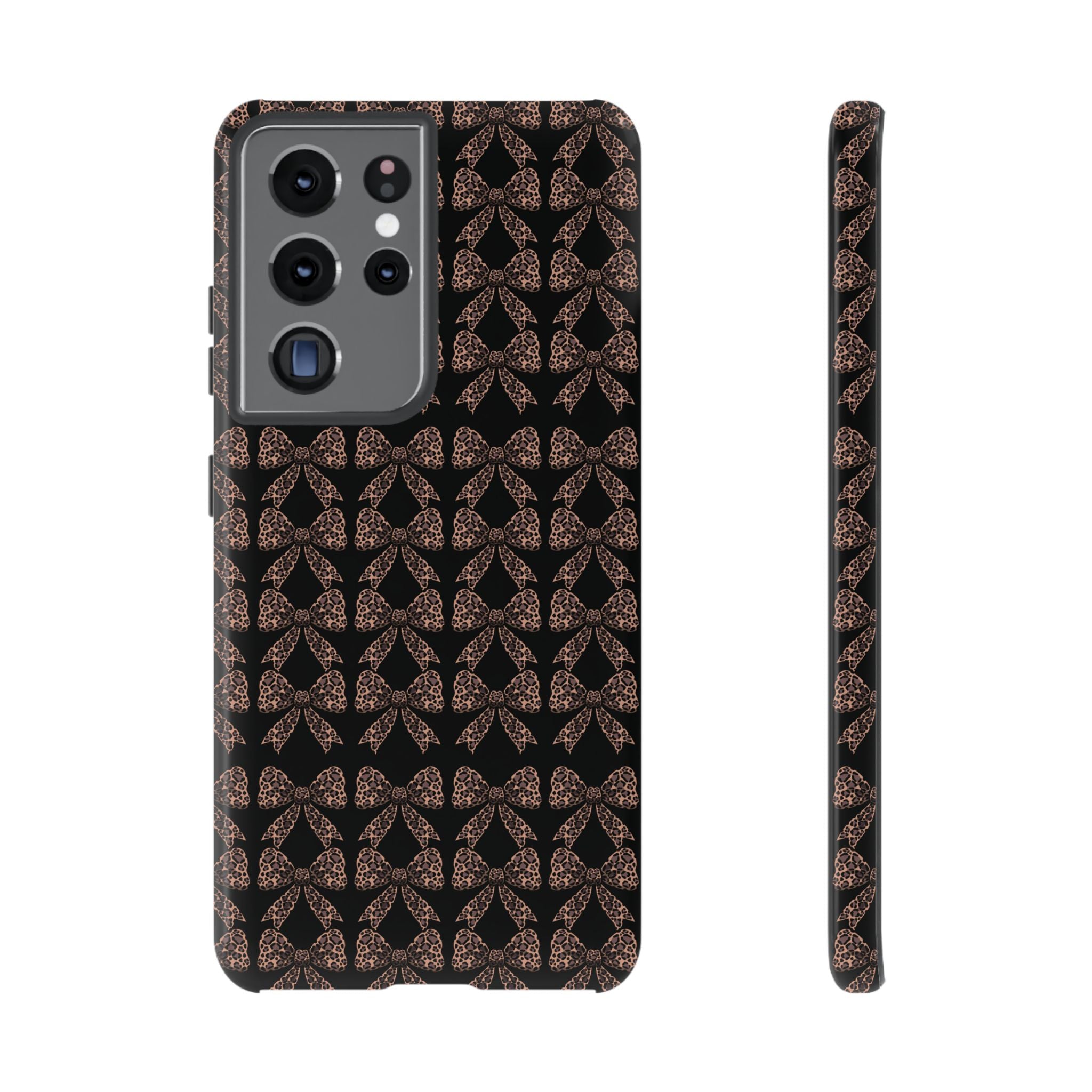 Leopard Print Bow Tough Phone Case — Black & Gold Pattern