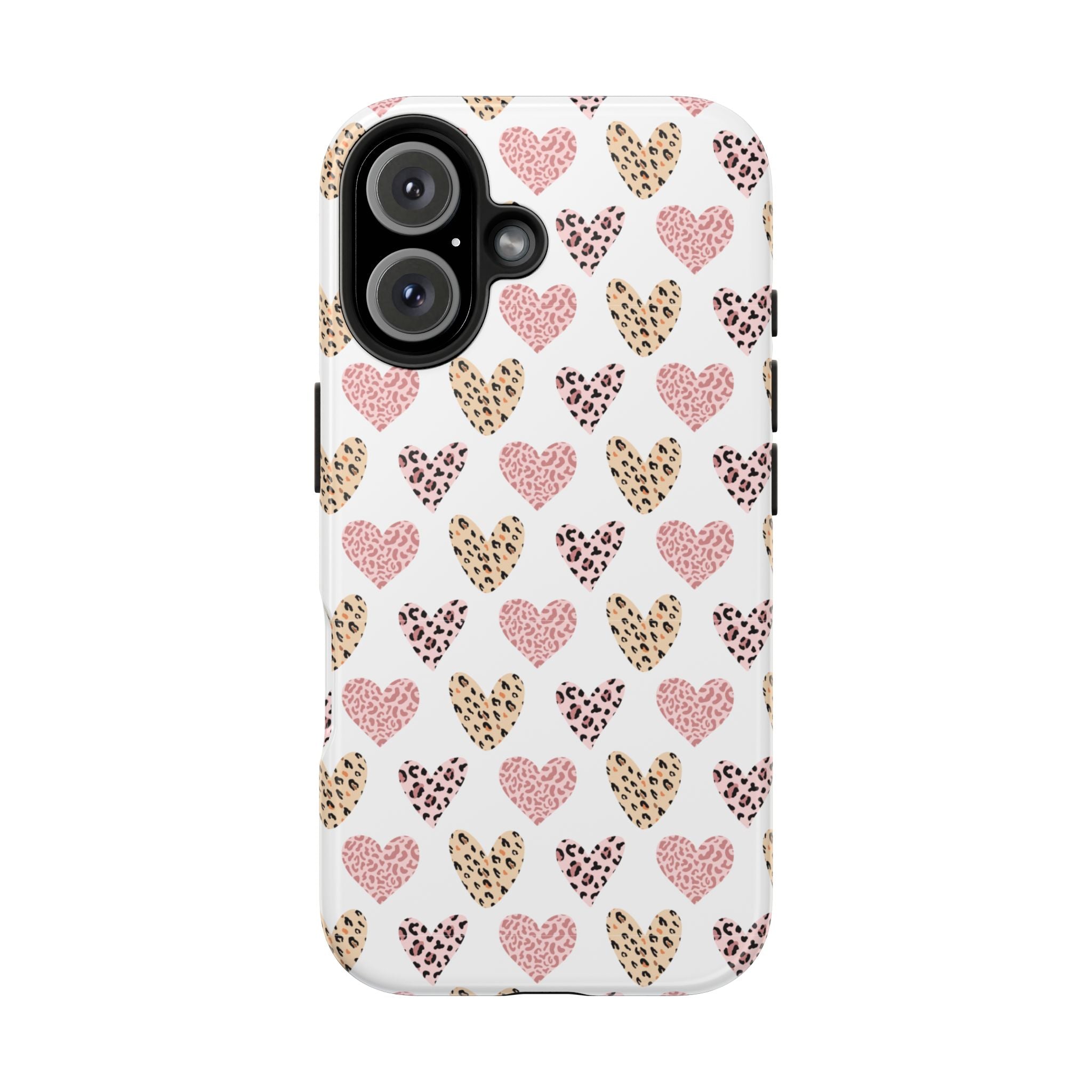 Heart Leopard Tough Phone Case — Pink & Gold Animal Print Protective Phone Cover