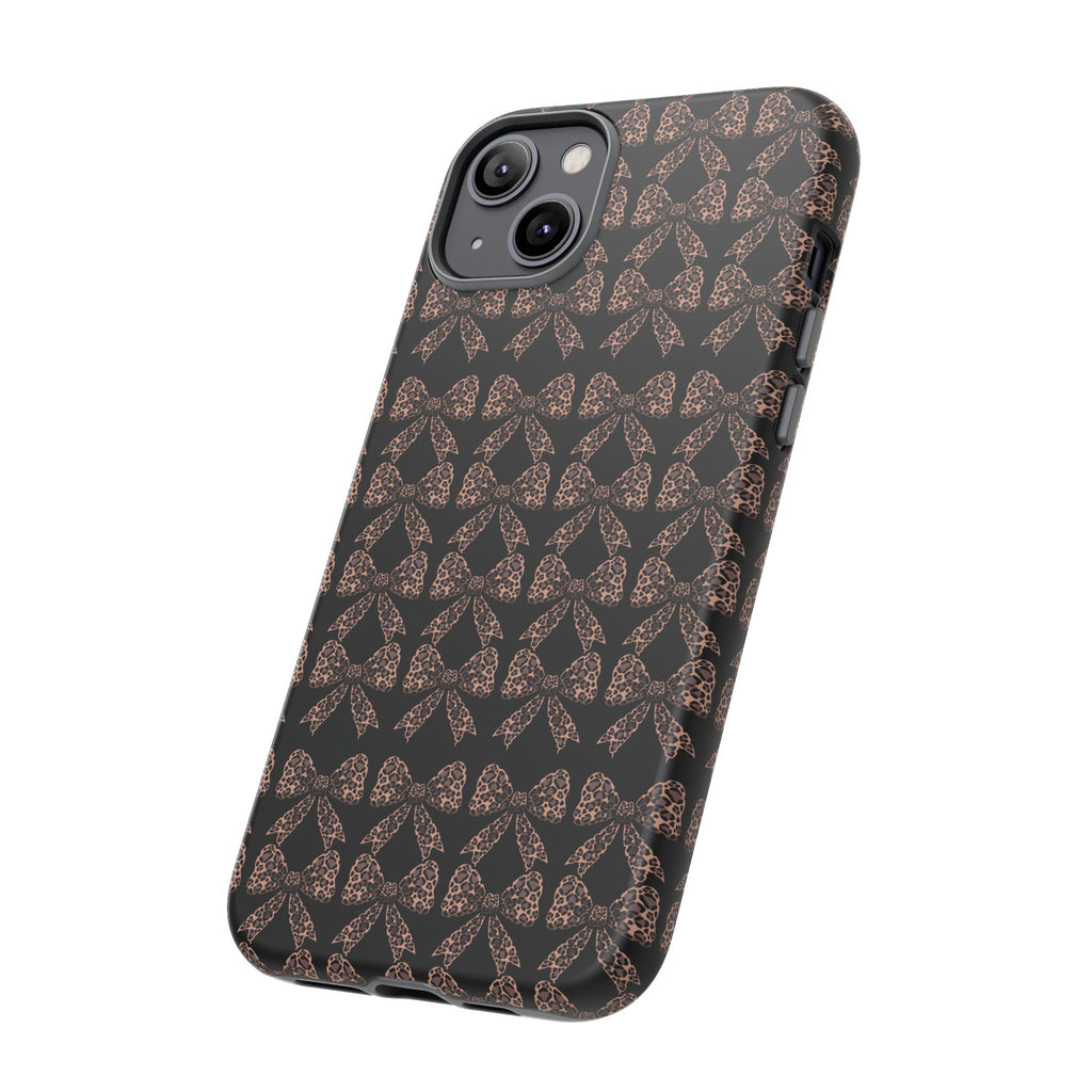 Leopard Print Bow Tough Phone Case — Black & Gold Pattern