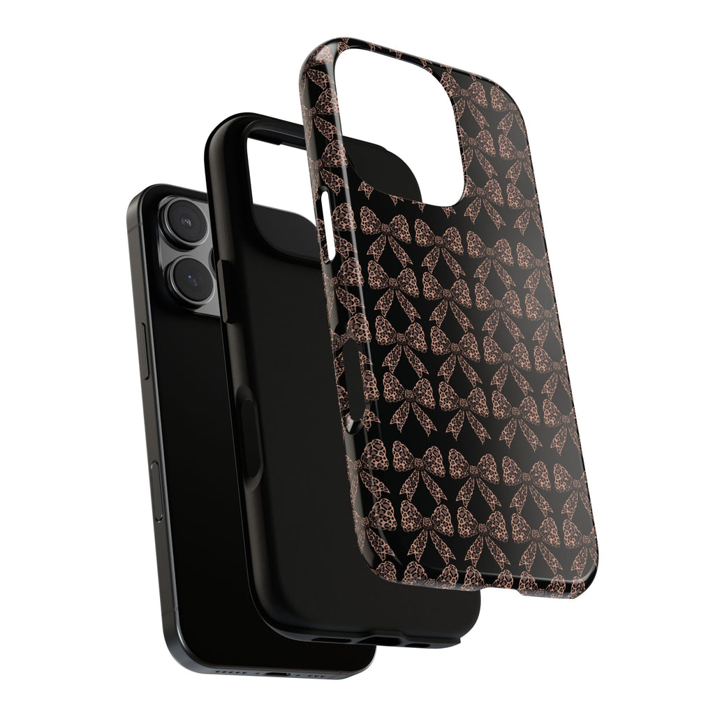 Leopard Print Bow Tough Phone Case — Black & Gold Pattern