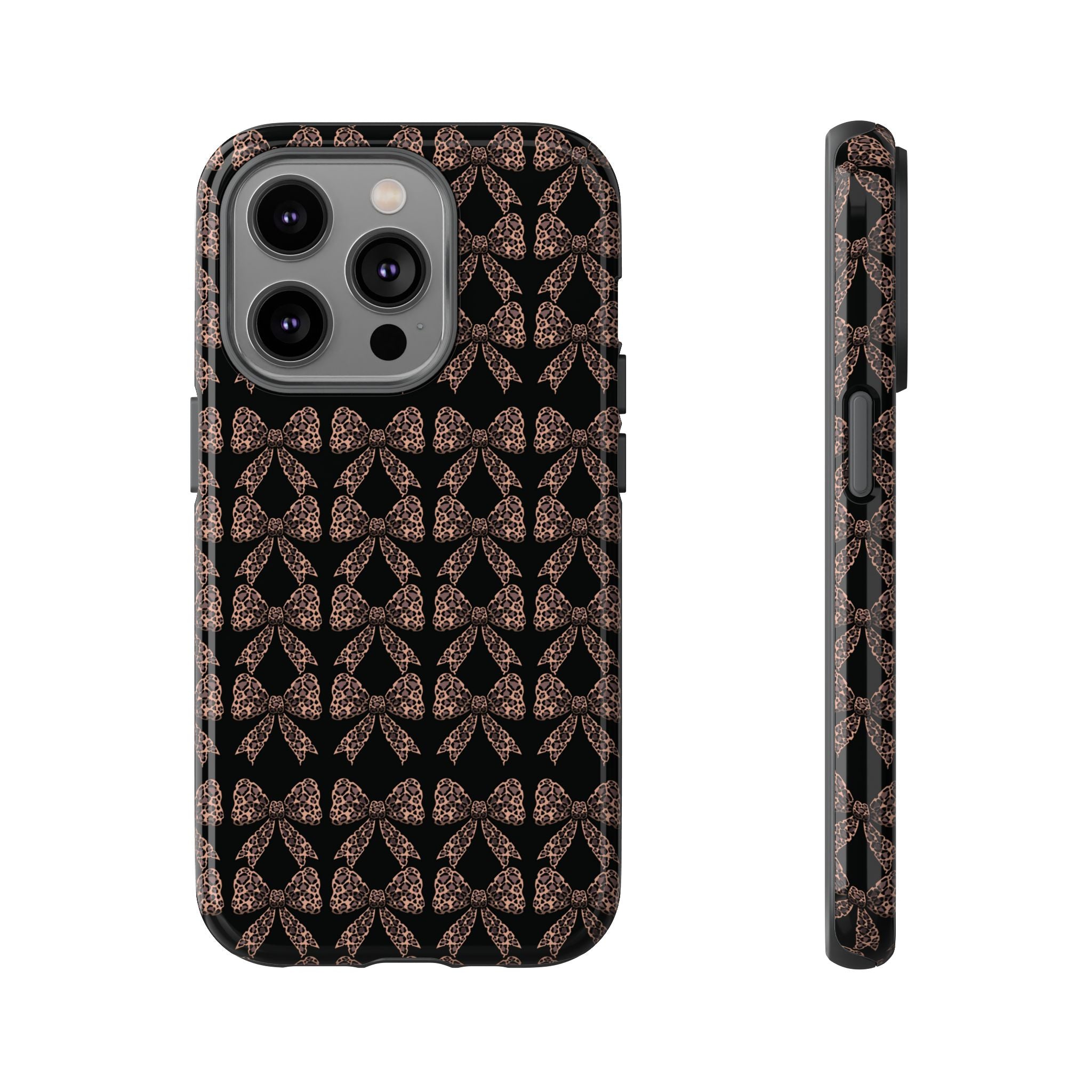 Leopard Print Bow Tough Phone Case — Black & Gold Pattern