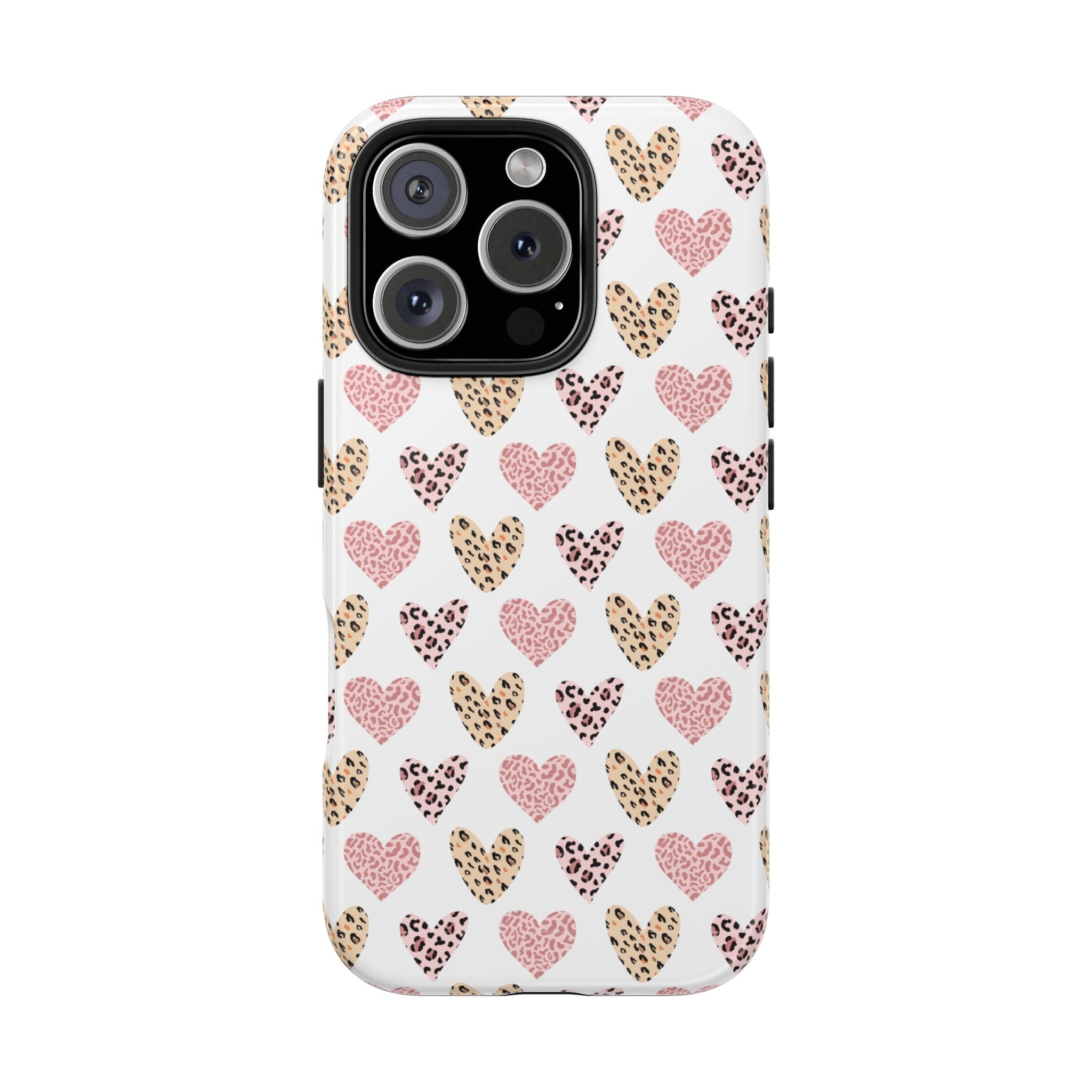 Heart Leopard Tough Phone Case — Pink & Gold Animal Print Protective Phone Cover