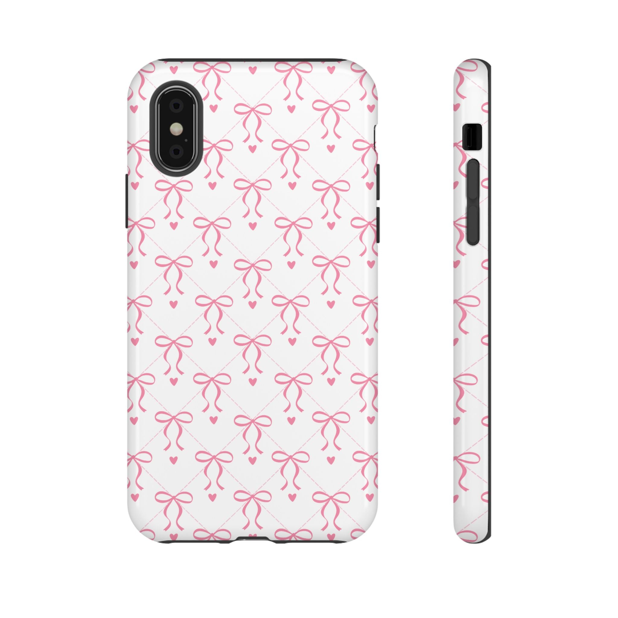Pink Bow Pattern Phone Case — Cute Feminine Tough Case