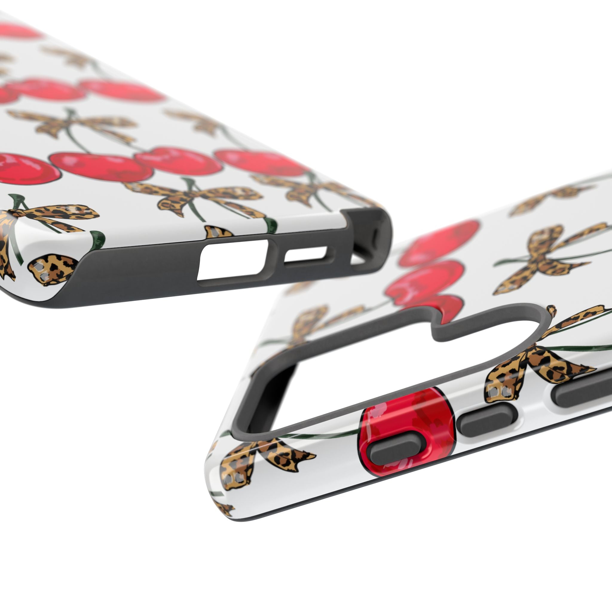 Cherry Pattern Phone Case — Retro Red Cherries with Leopard Bow iPhone Case