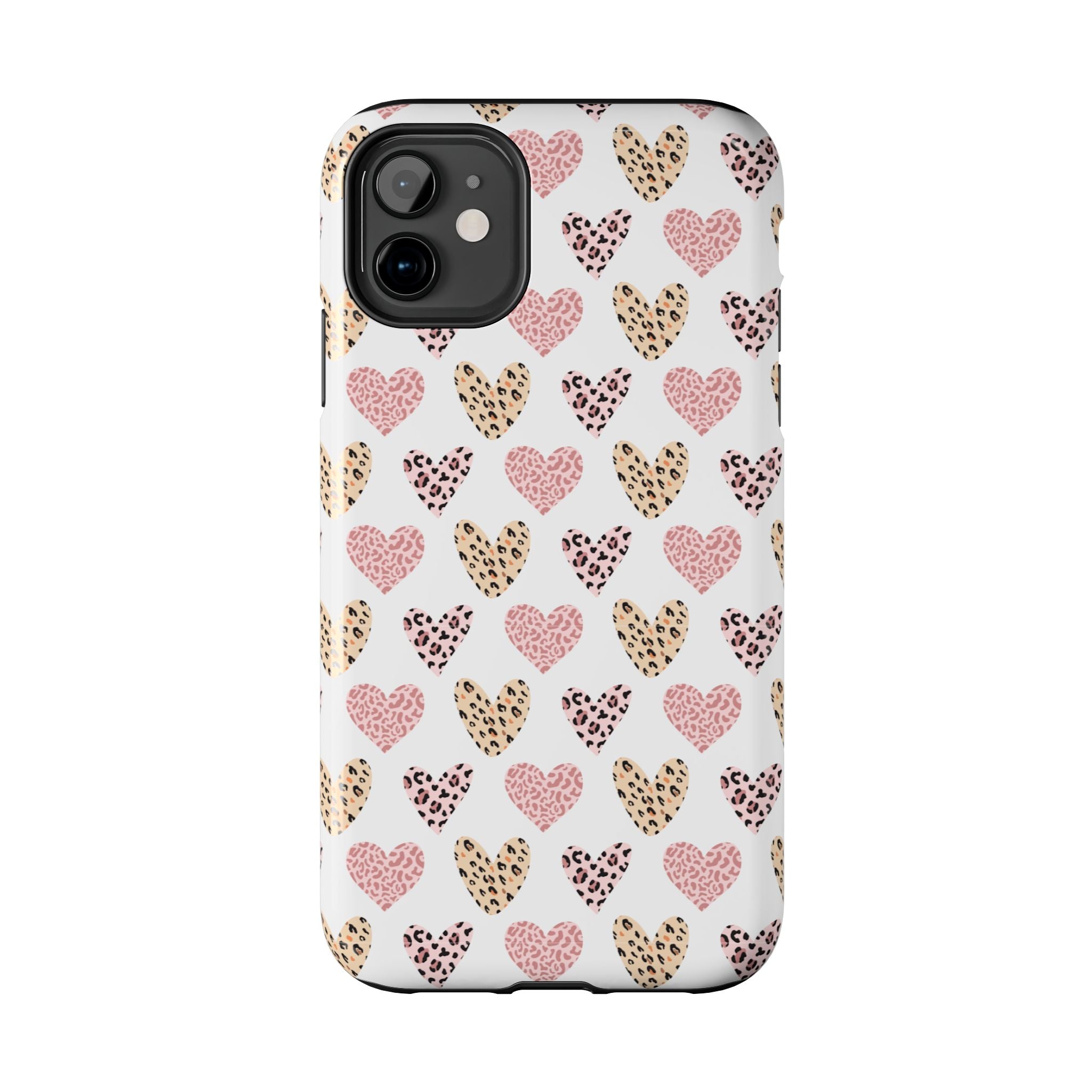 Heart Leopard Tough Phone Case — Pink & Gold Animal Print Protective Phone Cover