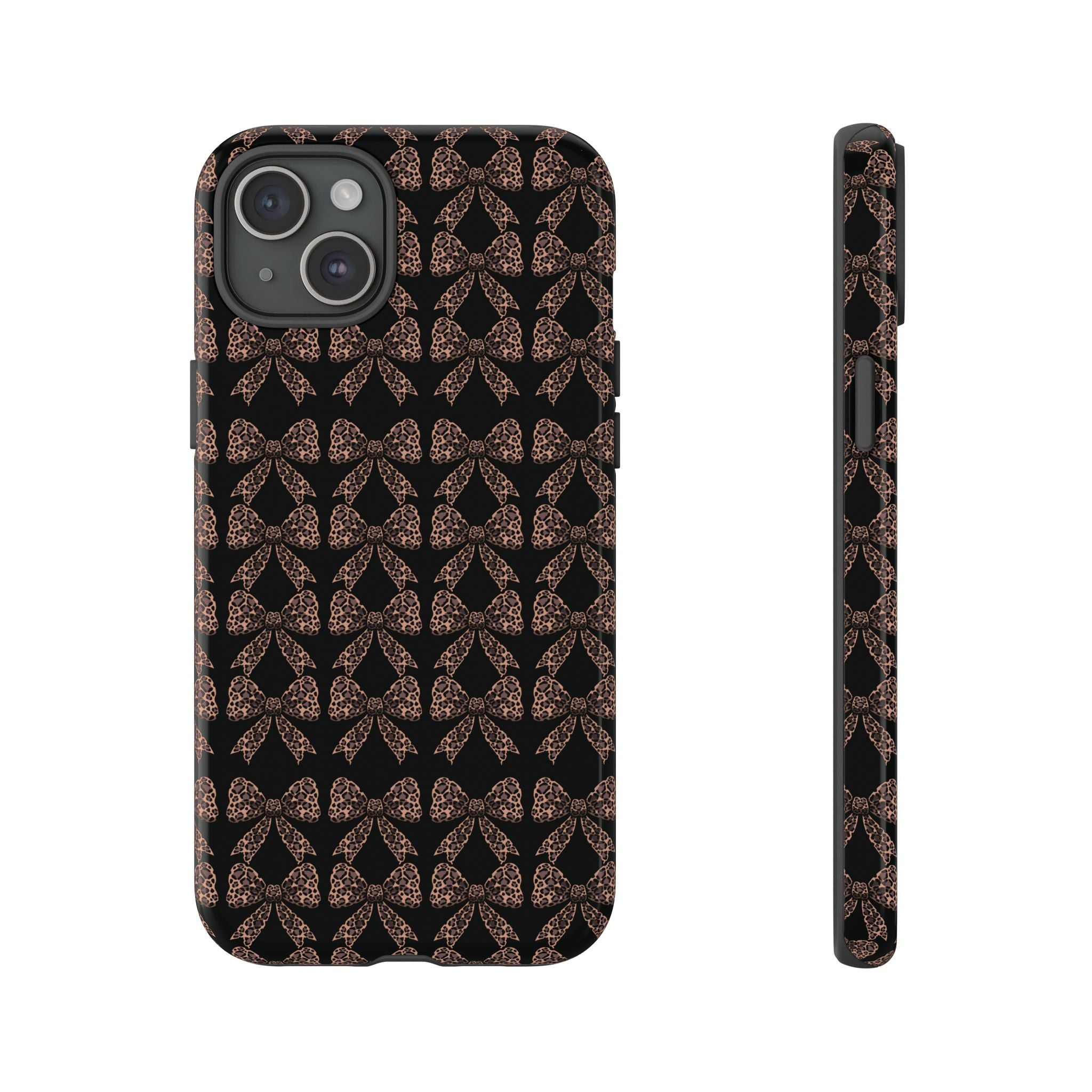 Leopard Print Bow Tough Phone Case — Black & Gold Pattern