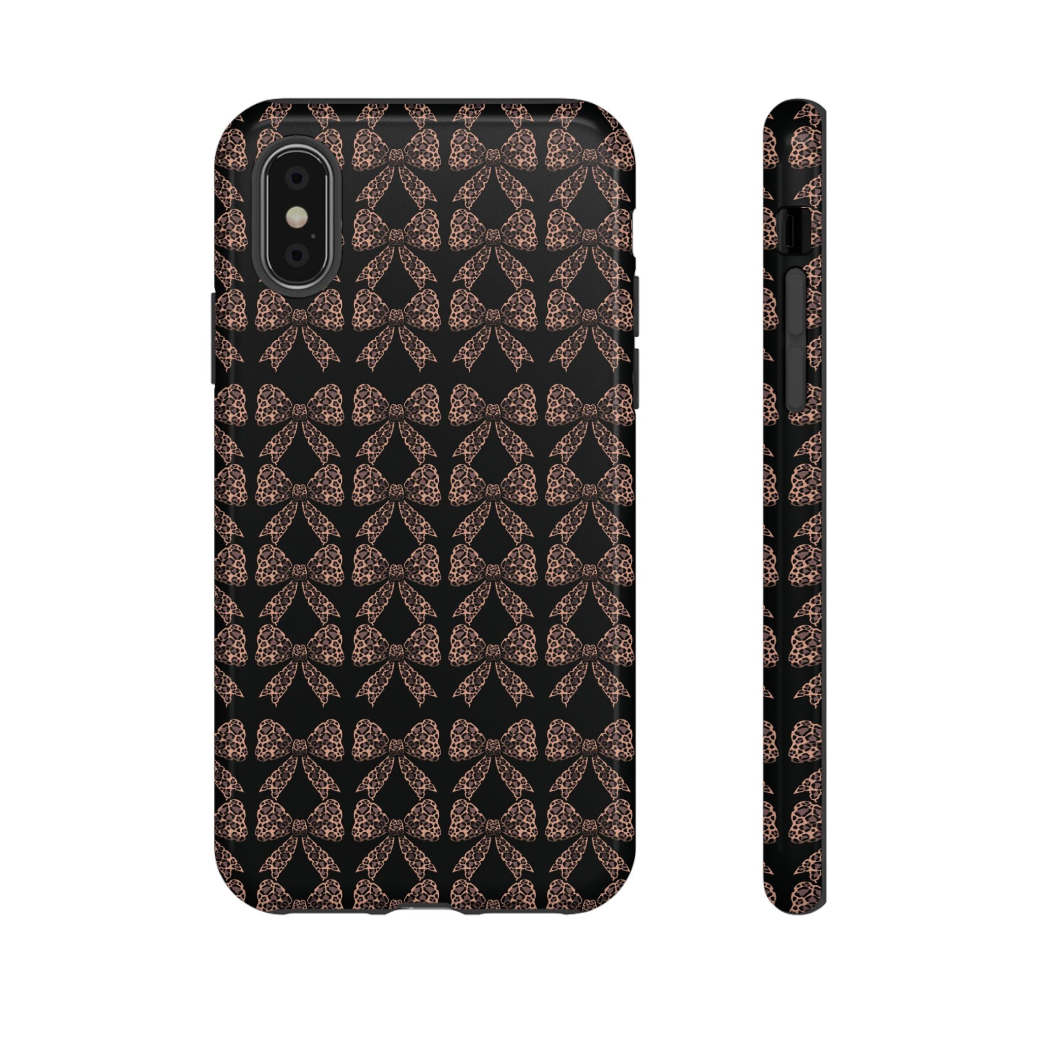 Leopard Print Bow Tough Phone Case — Black & Gold Pattern