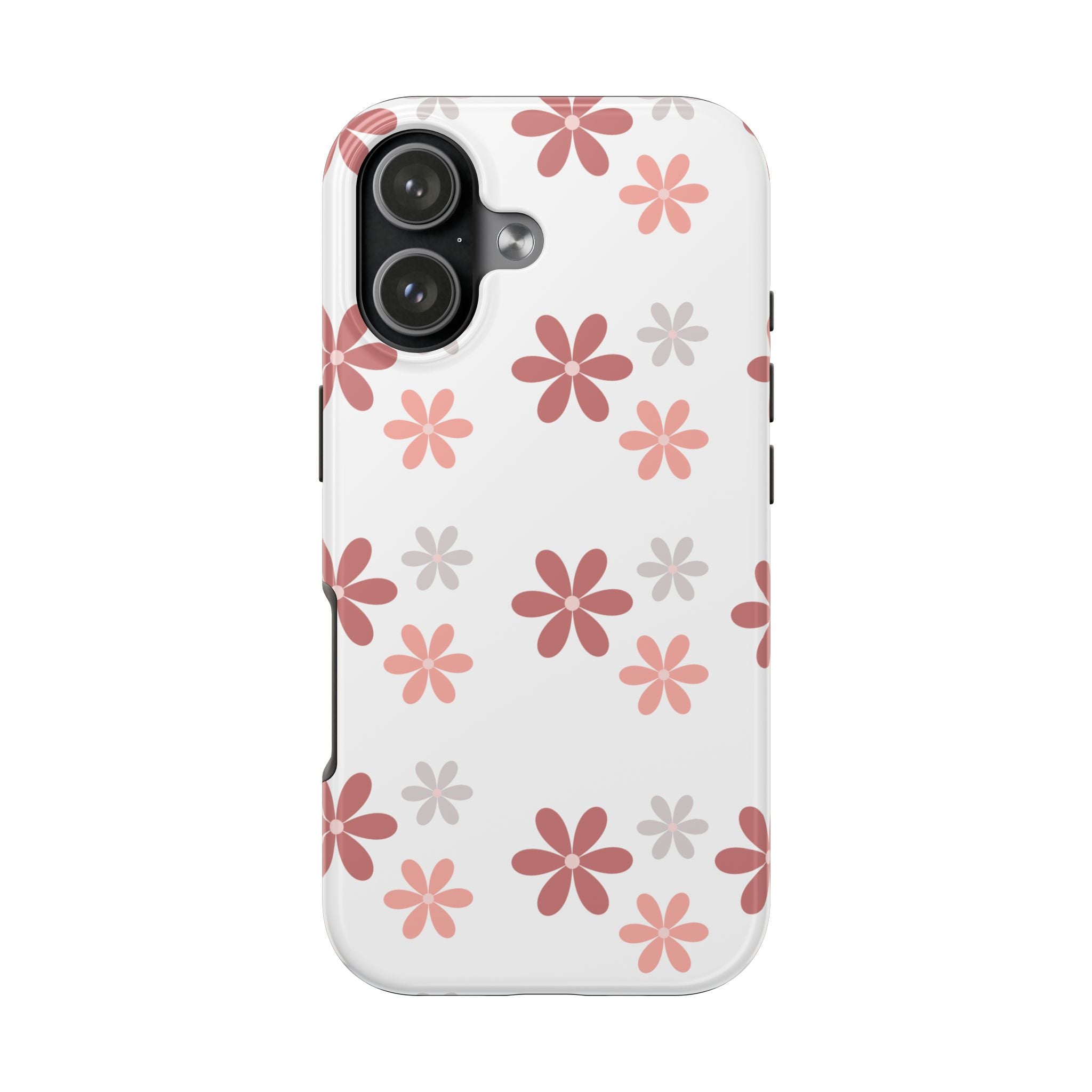 Floral Daisy Tough Phone Case — Pink Retro Flower Pattern, Protective Shockproof Phone Cover
