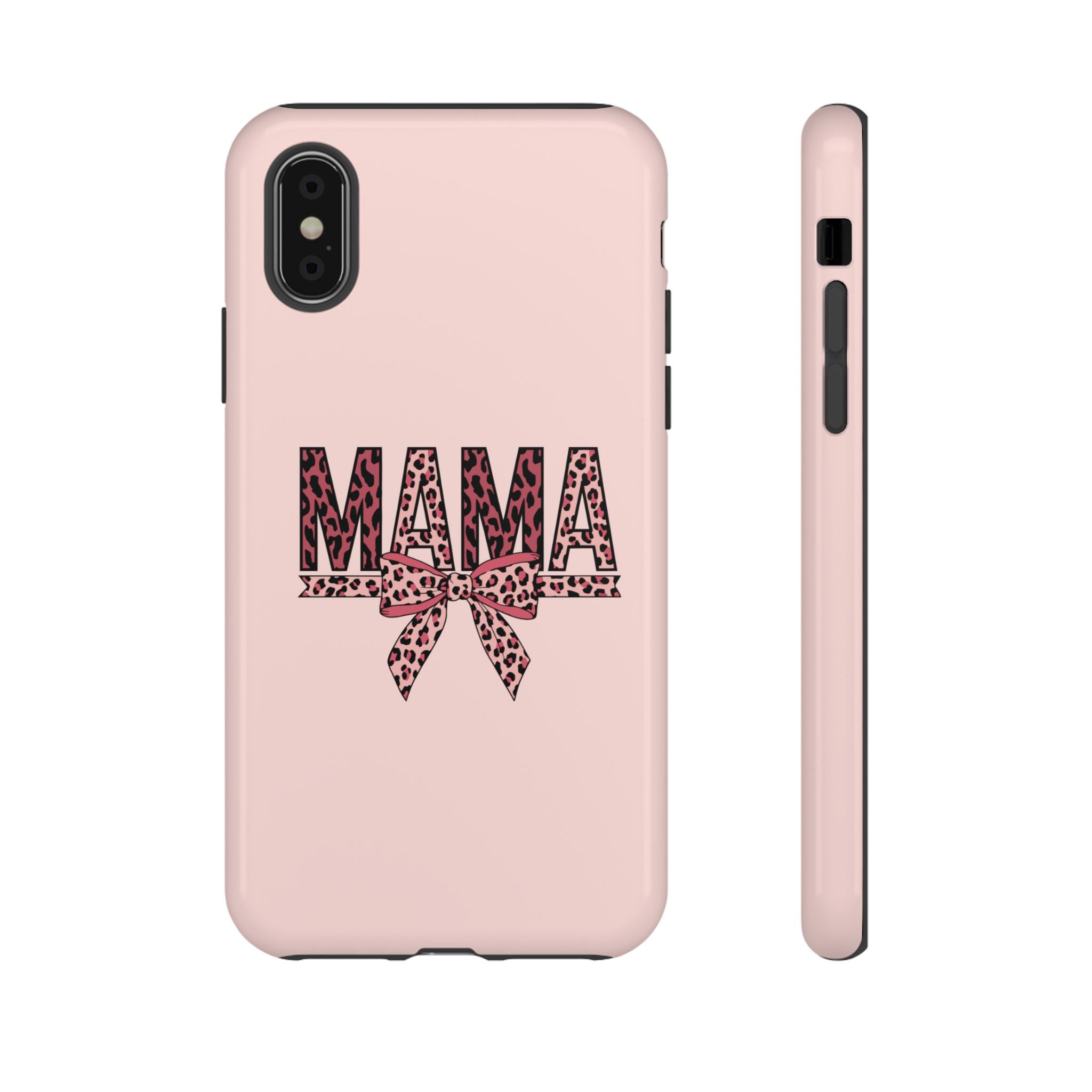 Mama Leopard Bow Phone Case — Pink Tough Protective iPhone Cover