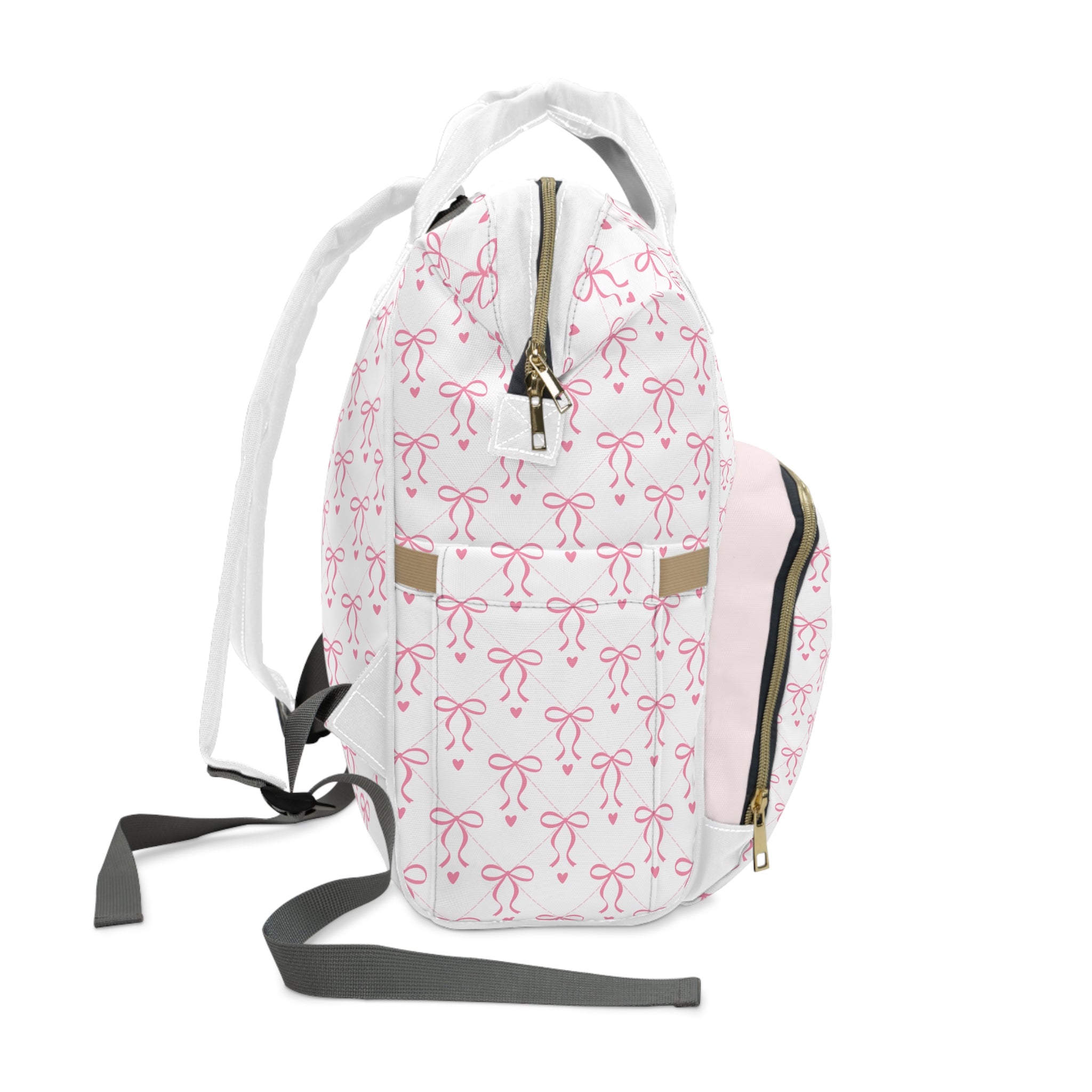 Pink Bow Pattern Diaper Backpack — Multifunctional Baby Changing Bag for Moms & Dads