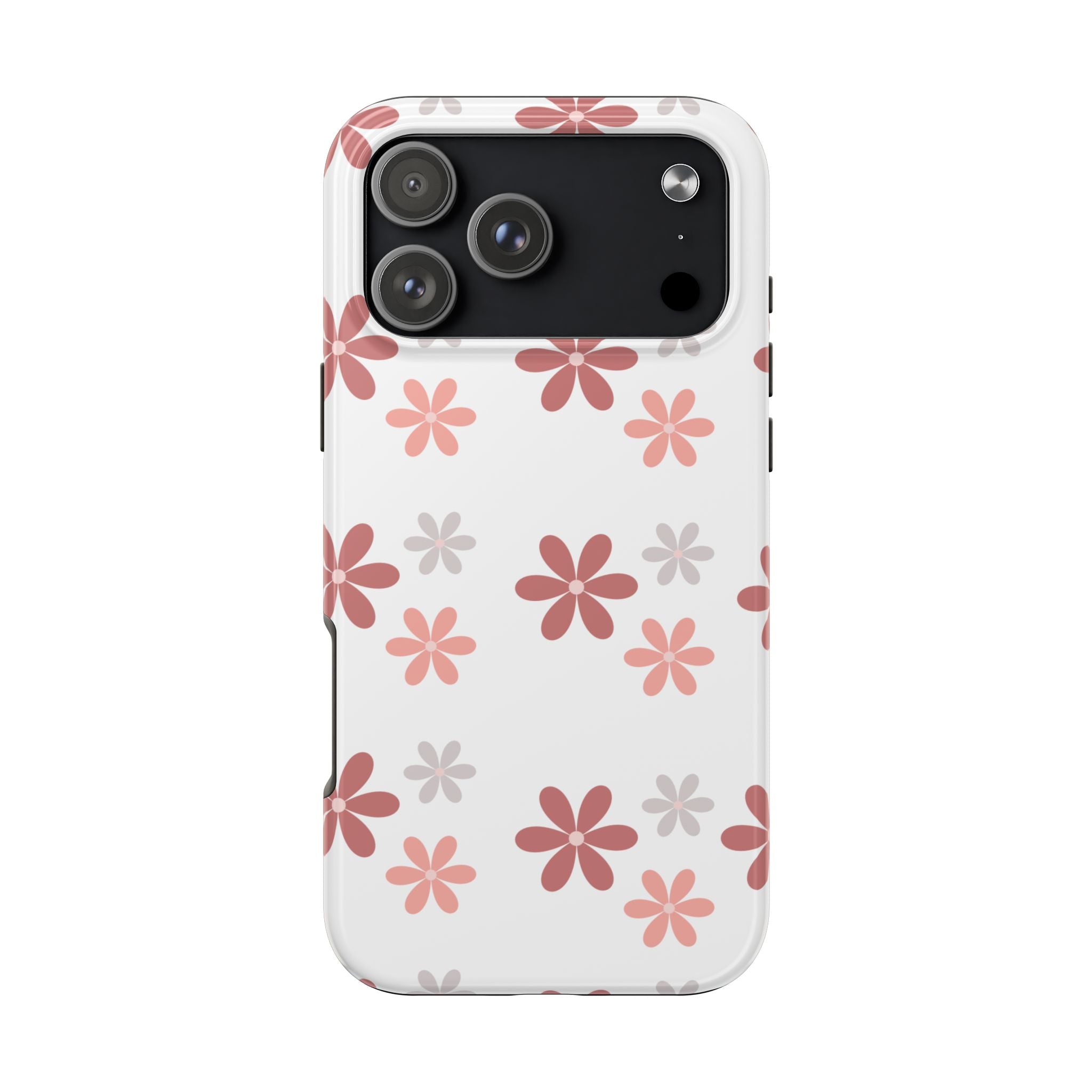 Floral Daisy Tough Phone Case — Pink Retro Flower Pattern, Protective Shockproof Phone Cover