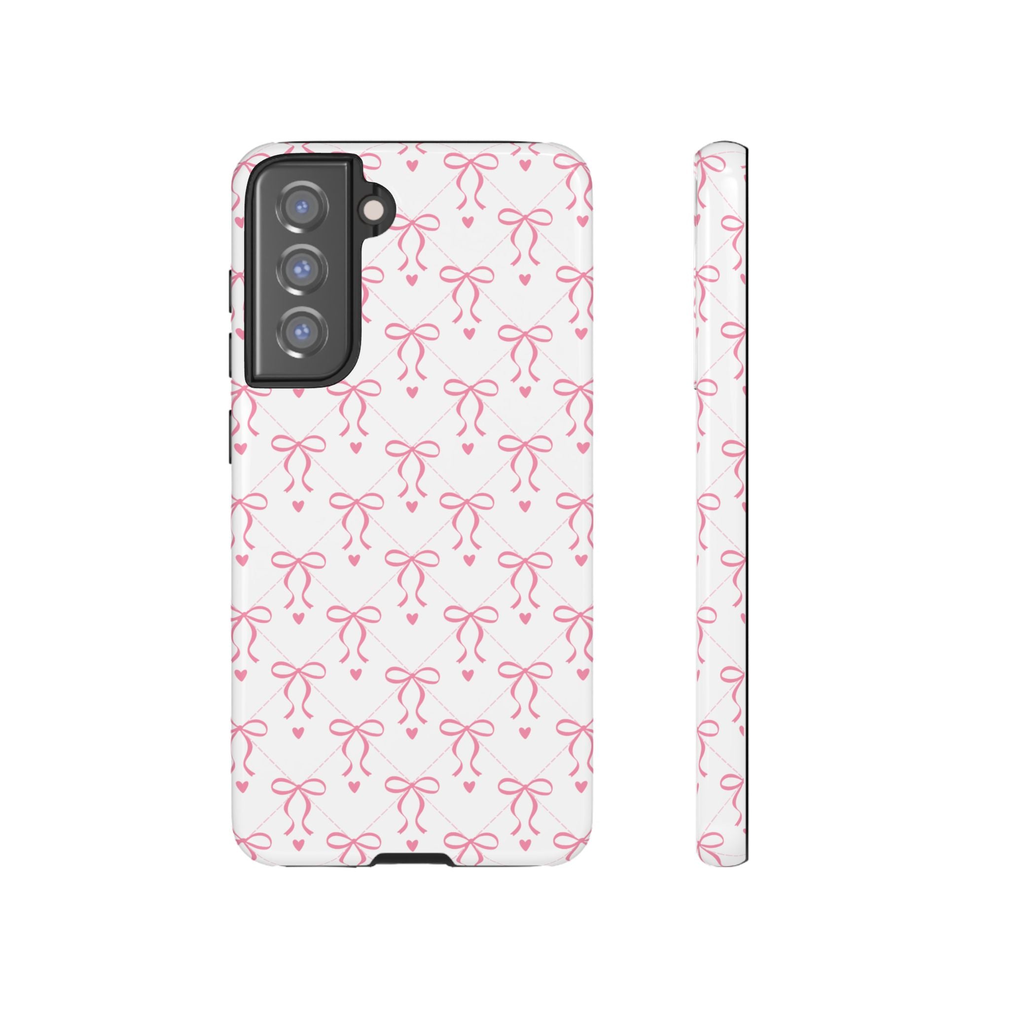 Pink Bow Pattern Phone Case — Cute Feminine Tough Case