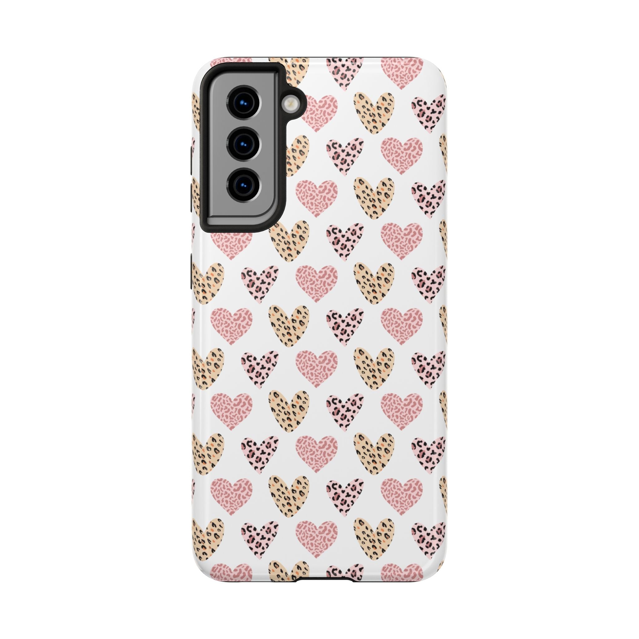Heart Leopard Tough Phone Case — Pink & Gold Animal Print Protective Phone Cover
