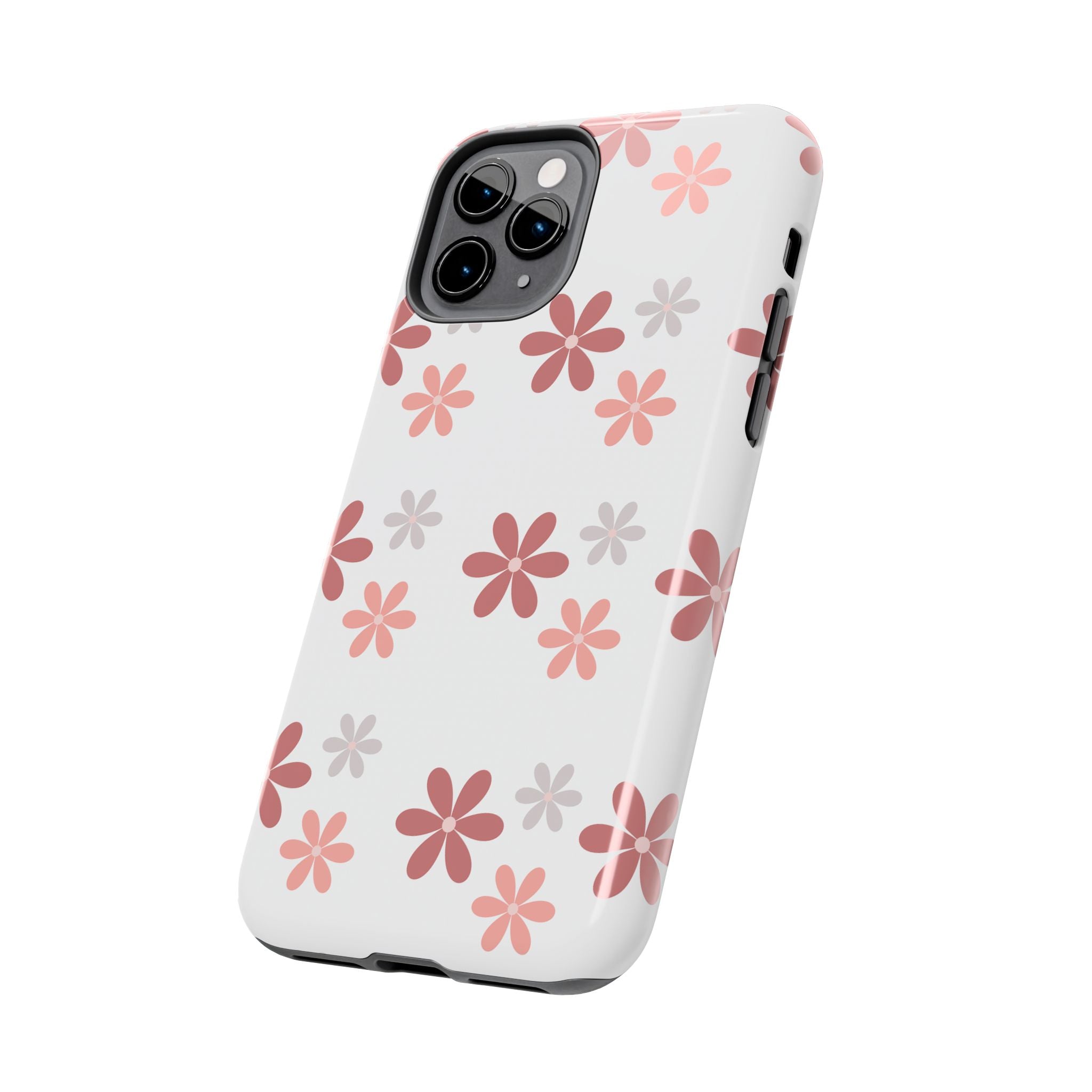 Floral Daisy Tough Phone Case — Pink Retro Flower Pattern, Protective Shockproof Phone Cover
