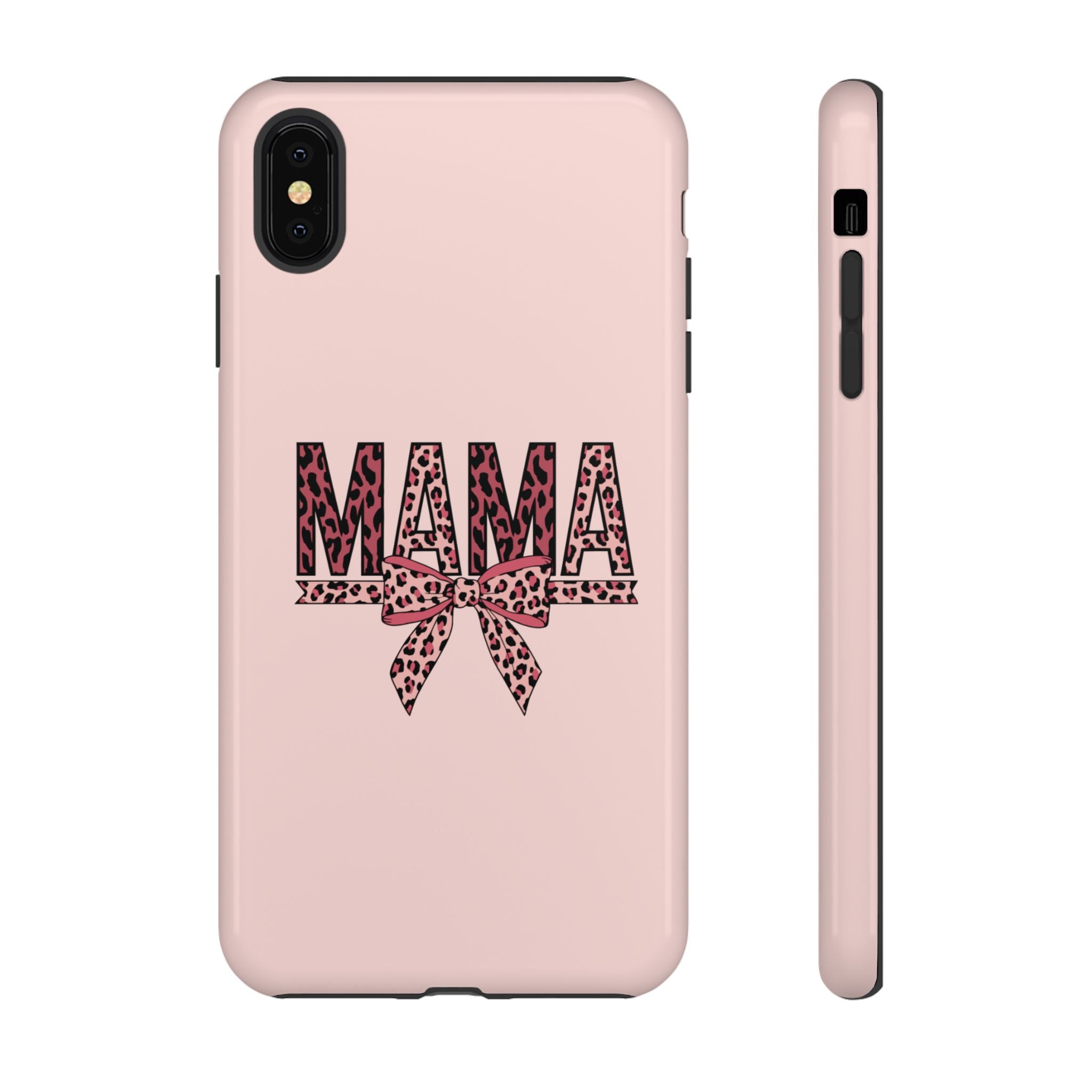 Mama Leopard Bow Phone Case — Pink Tough Protective iPhone Cover