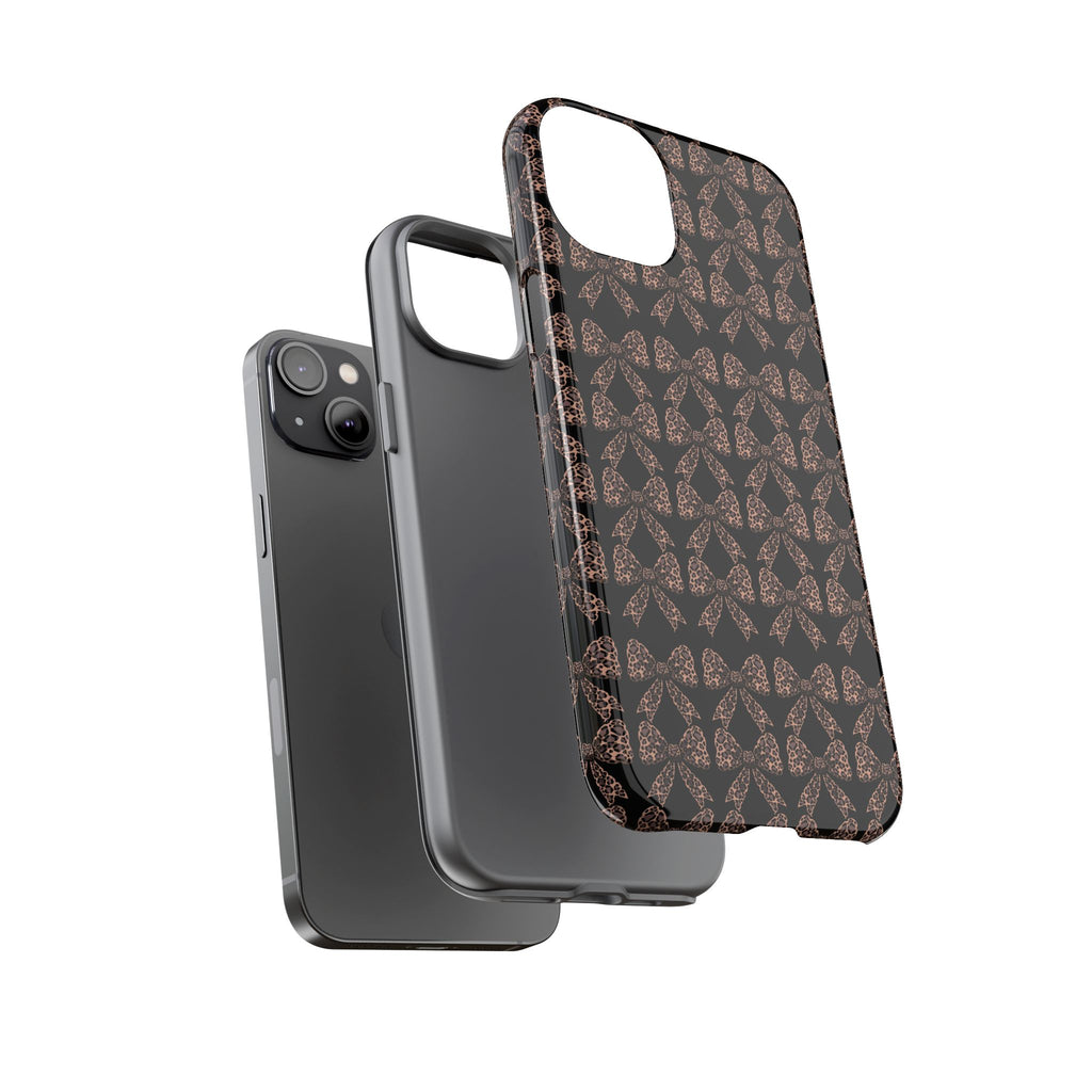 Leopard Print Bow Tough Phone Case — Black & Gold Pattern