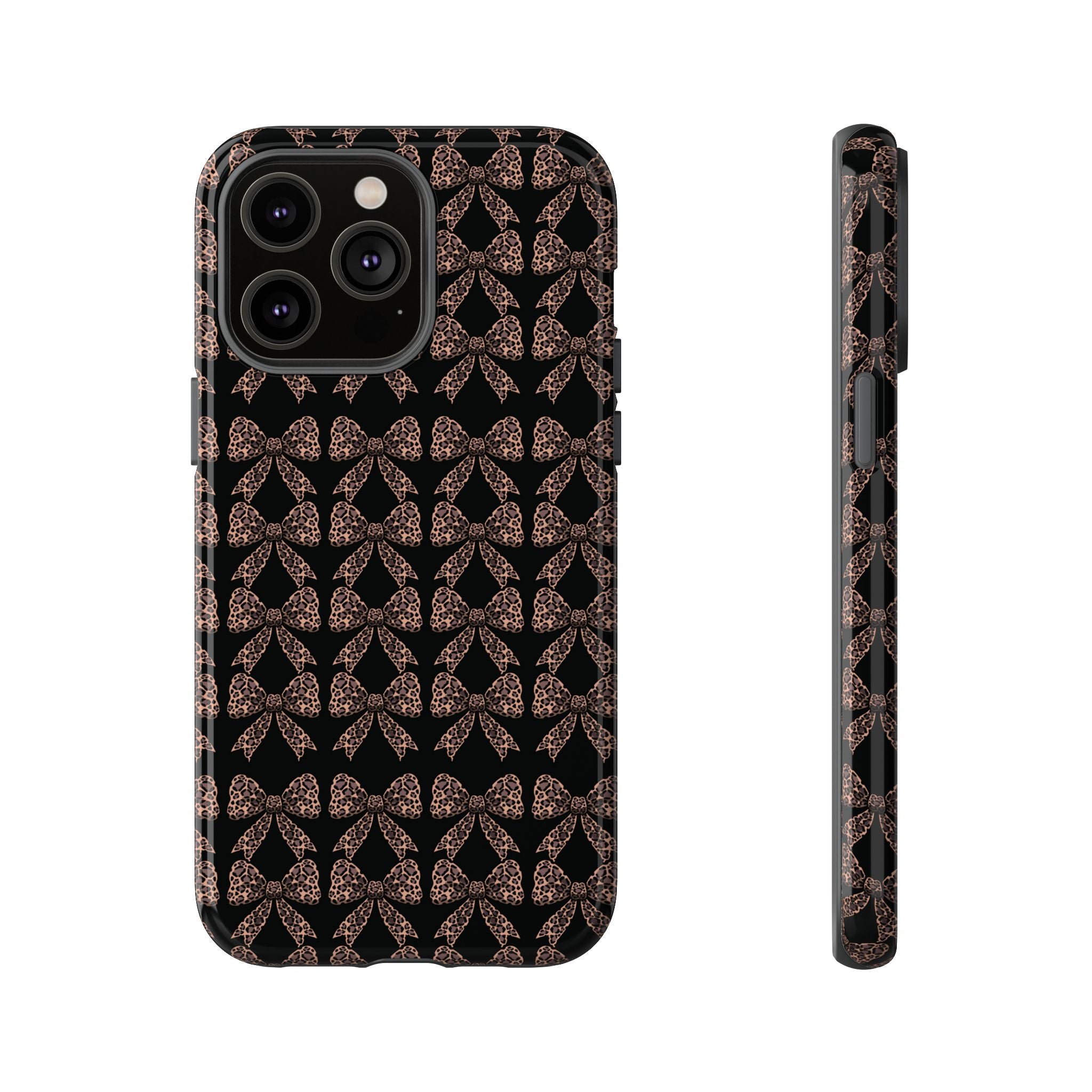 Leopard Print Bow Tough Phone Case — Black & Gold Pattern