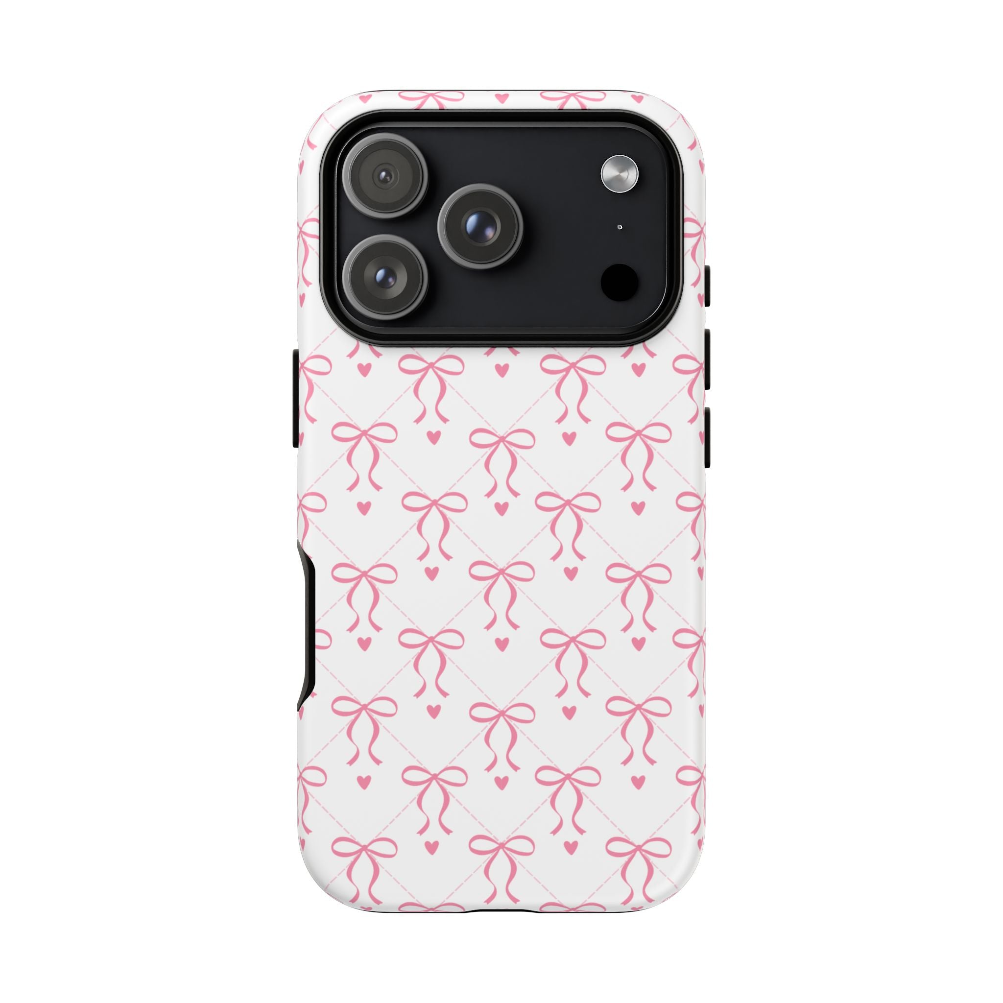Pink Bow Pattern Phone Case — Cute Feminine Tough Case