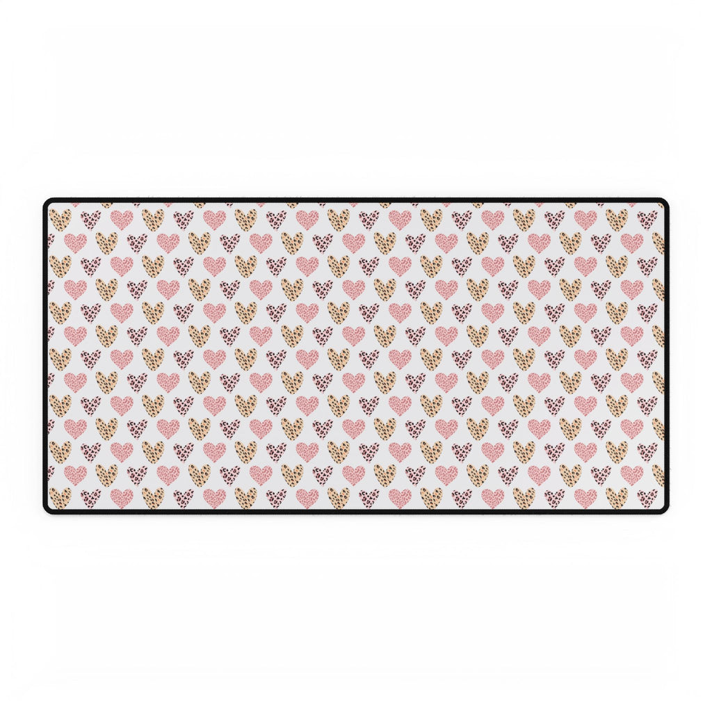 Heart Pattern Desk Mat — Pink & Leopard Print Mouse Pad for Office & Gaming