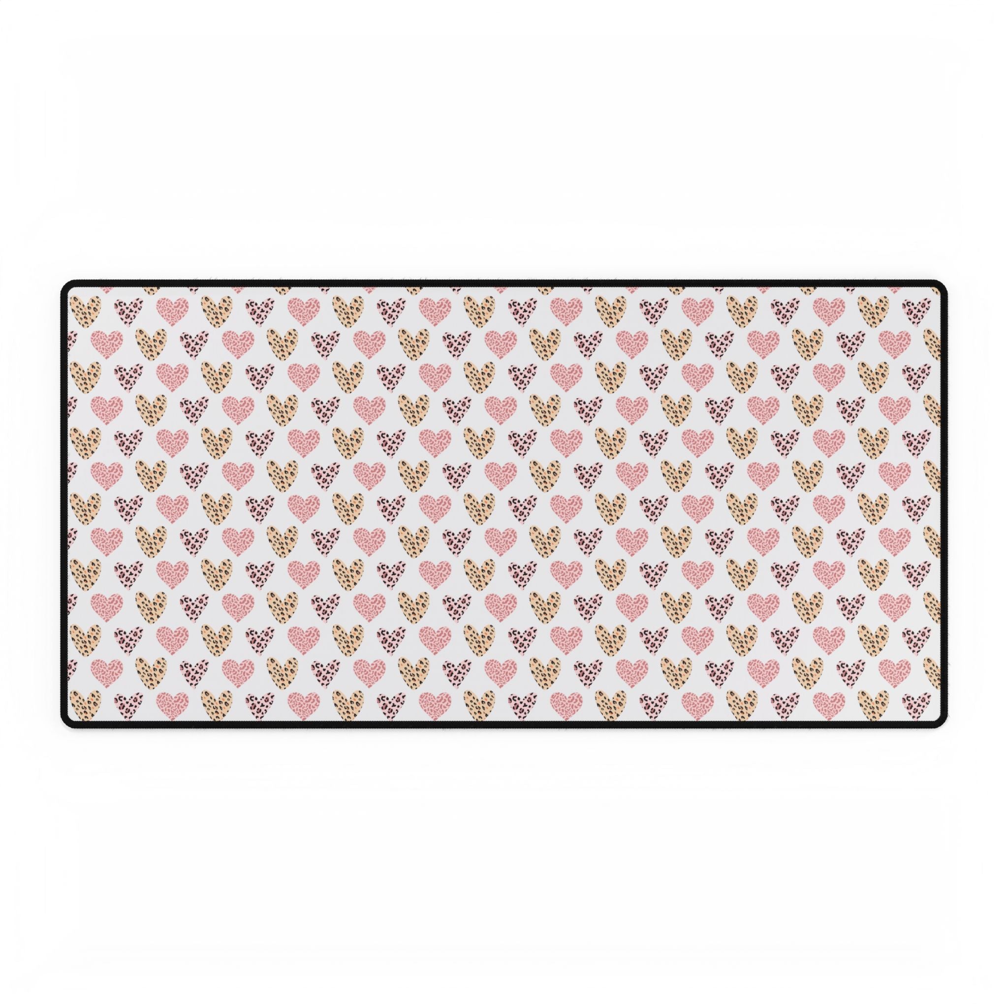 Heart Pattern Desk Mat — Pink & Leopard Print Mouse Pad for Office & Gaming