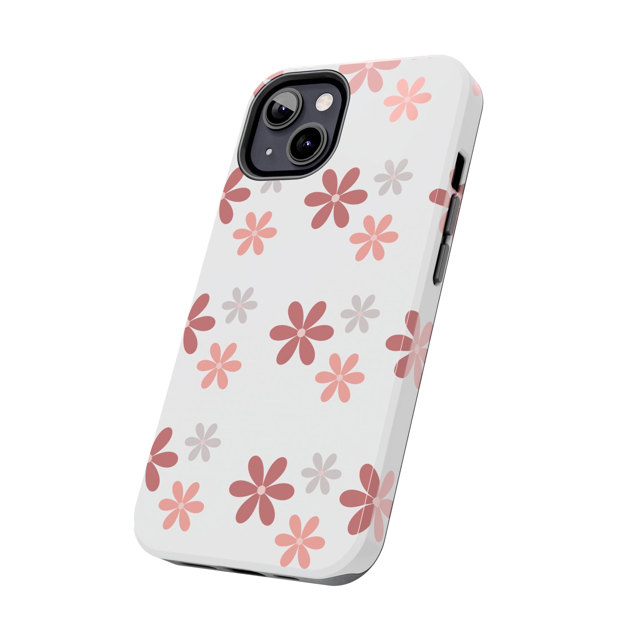 Floral Daisy Tough Phone Case — Pink Retro Flower Pattern, Protective Shockproof Phone Cover