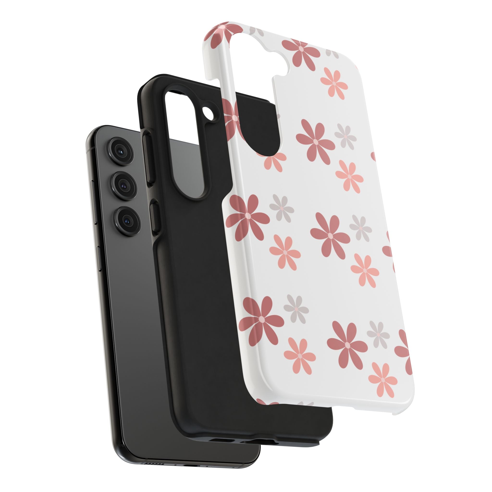 Floral Daisy Tough Phone Case — Pink Retro Flower Pattern, Protective Shockproof Phone Cover