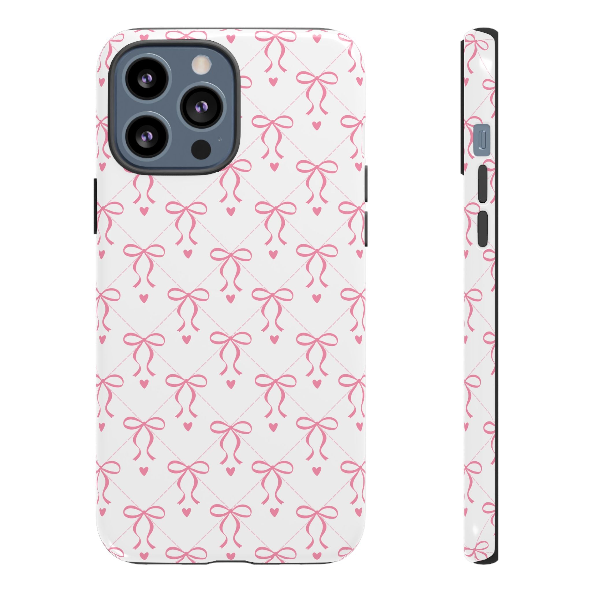 Pink Bow Pattern Phone Case — Cute Feminine Tough Case