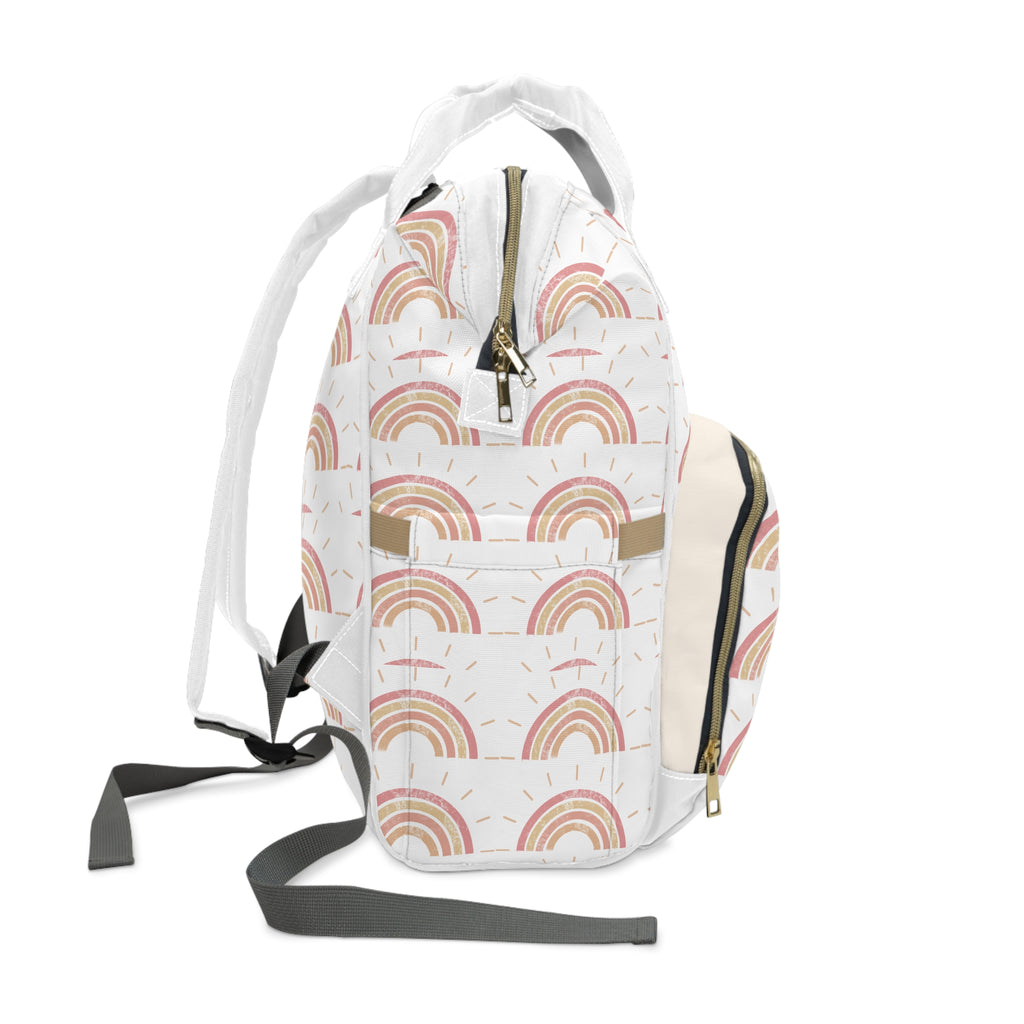 Pastel Boho Rainbow Diaper Backpack — Multifunctional Baby Changing Bag
