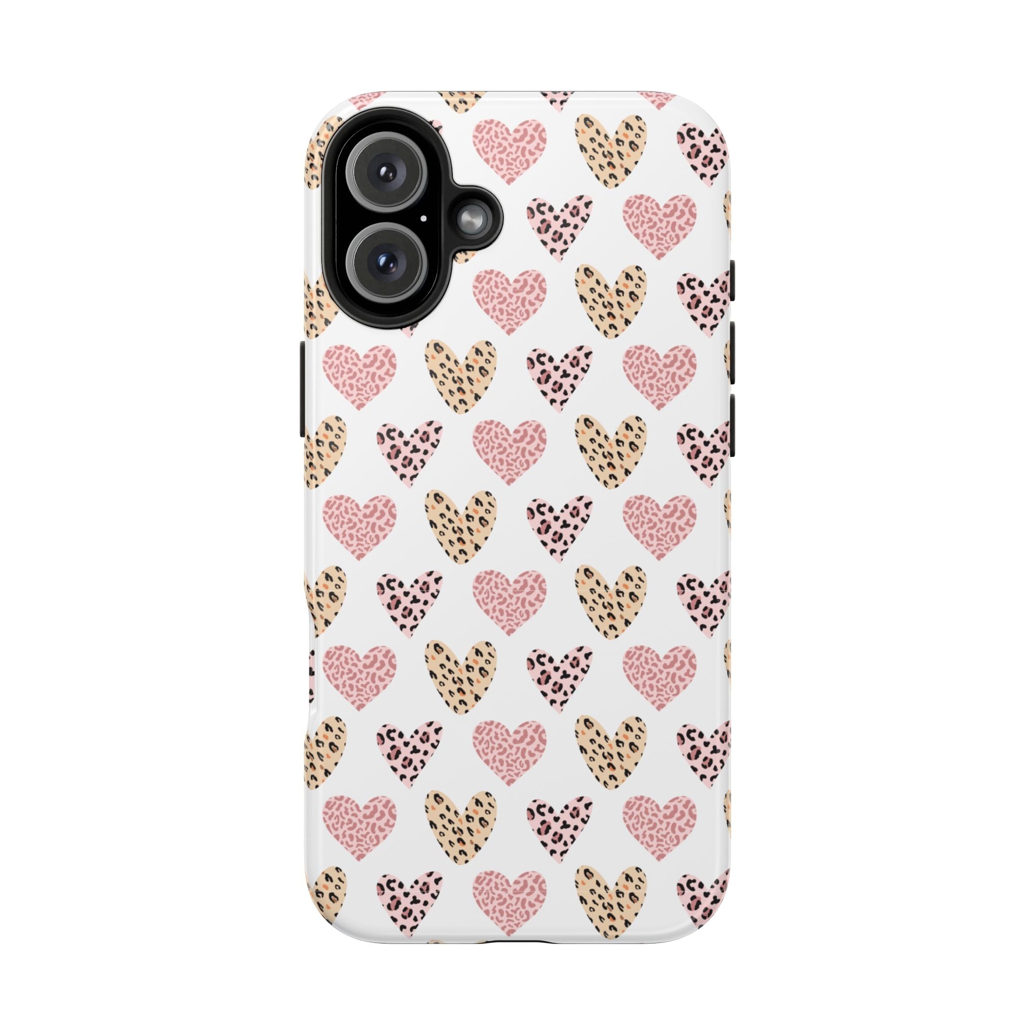 Heart Leopard Tough Phone Case — Pink & Gold Animal Print Protective Phone Cover