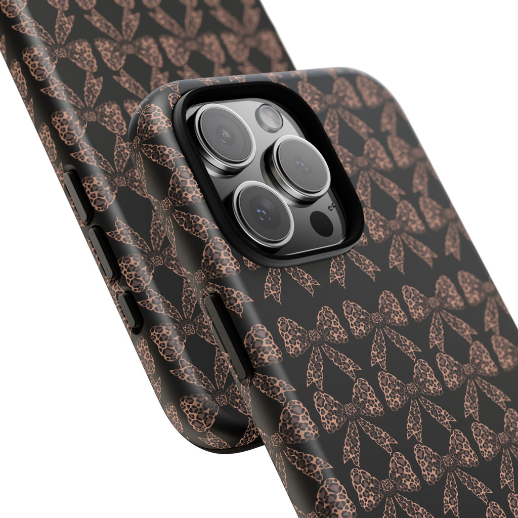 Leopard Print Bow Tough Phone Case — Black & Gold Pattern