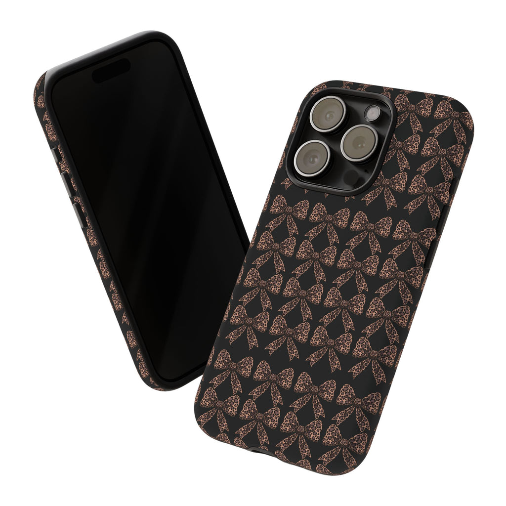 Leopard Print Bow Tough Phone Case — Black & Gold Pattern