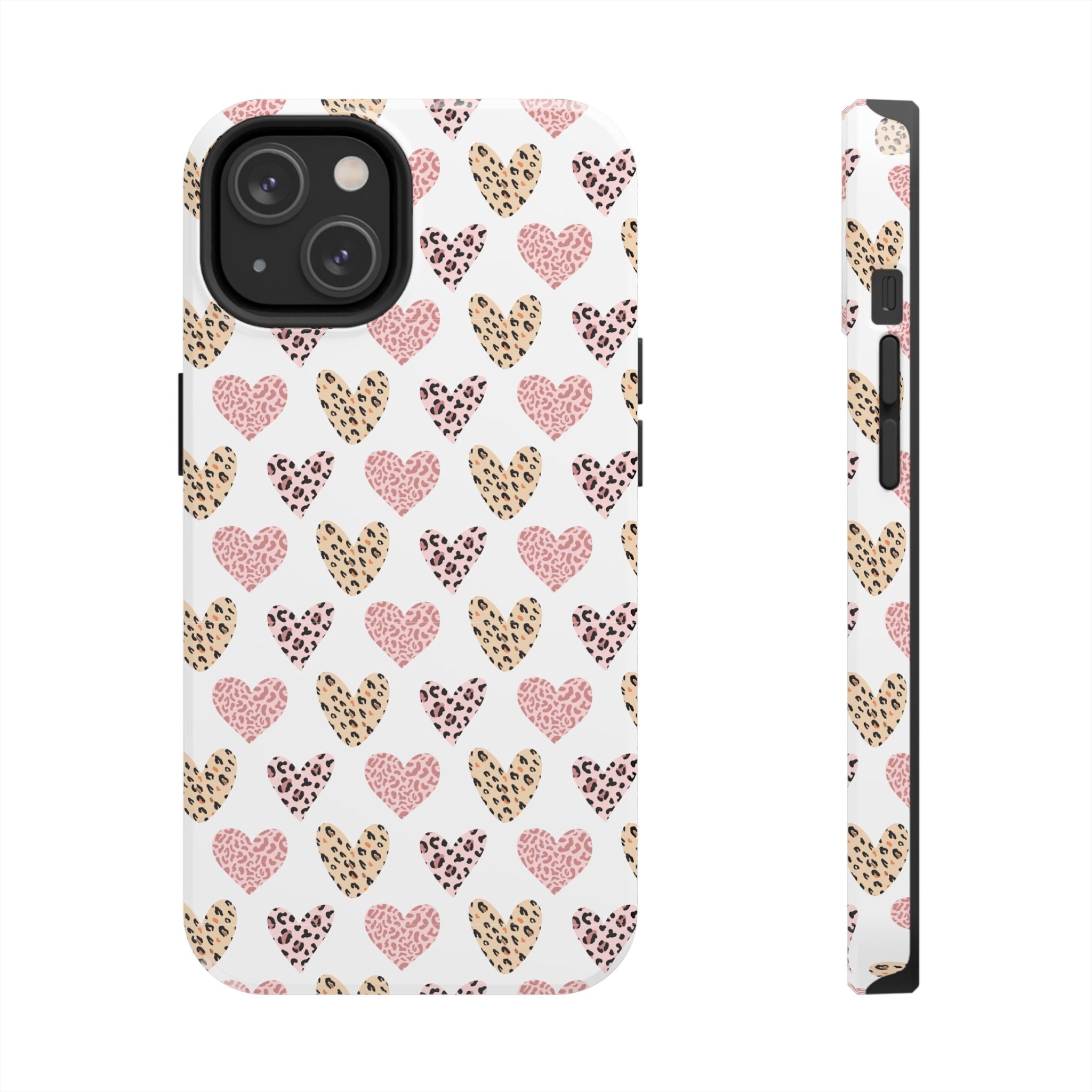 Heart Leopard Tough Phone Case — Pink & Gold Animal Print Protective Phone Cover