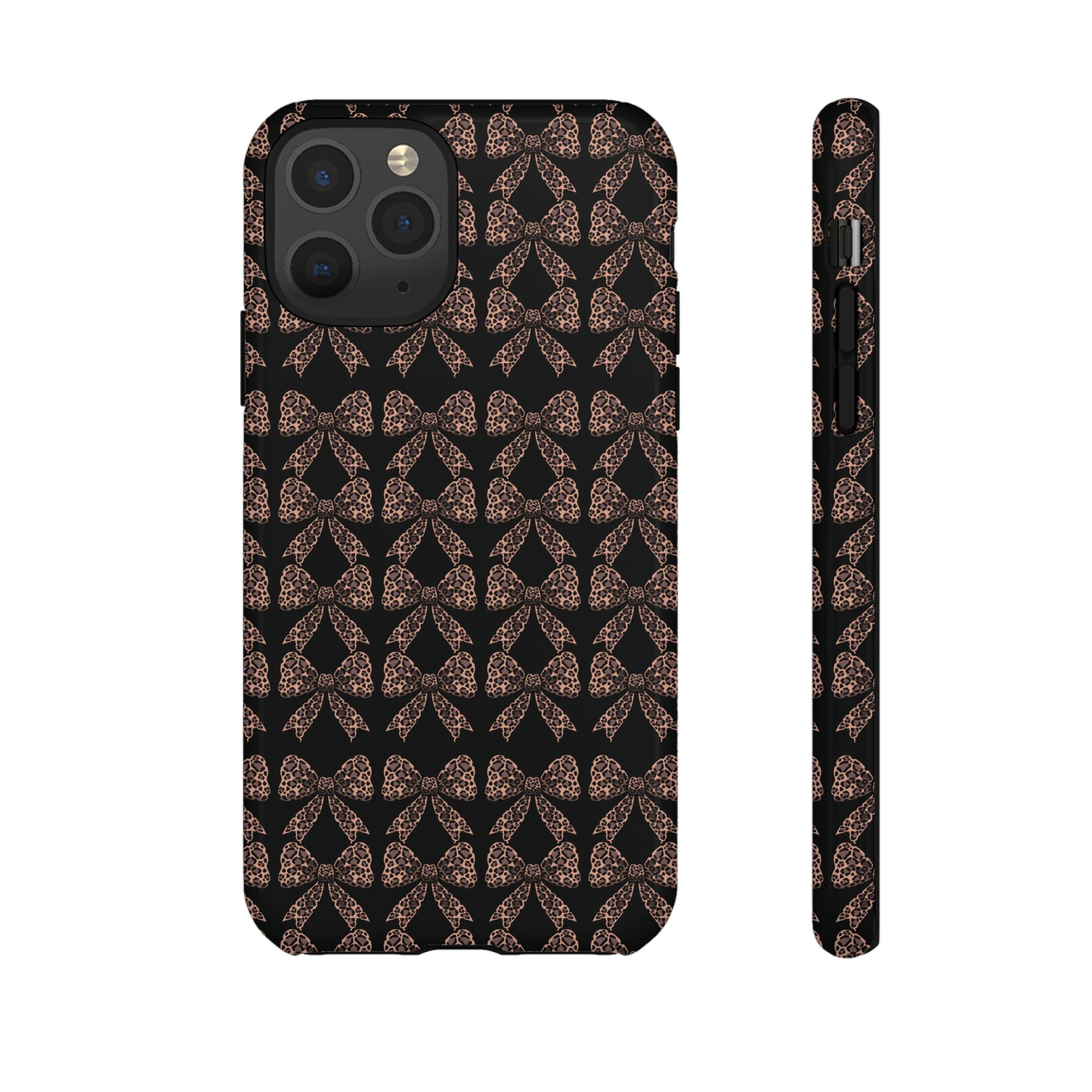 Leopard Print Bow Tough Phone Case — Black & Gold Pattern